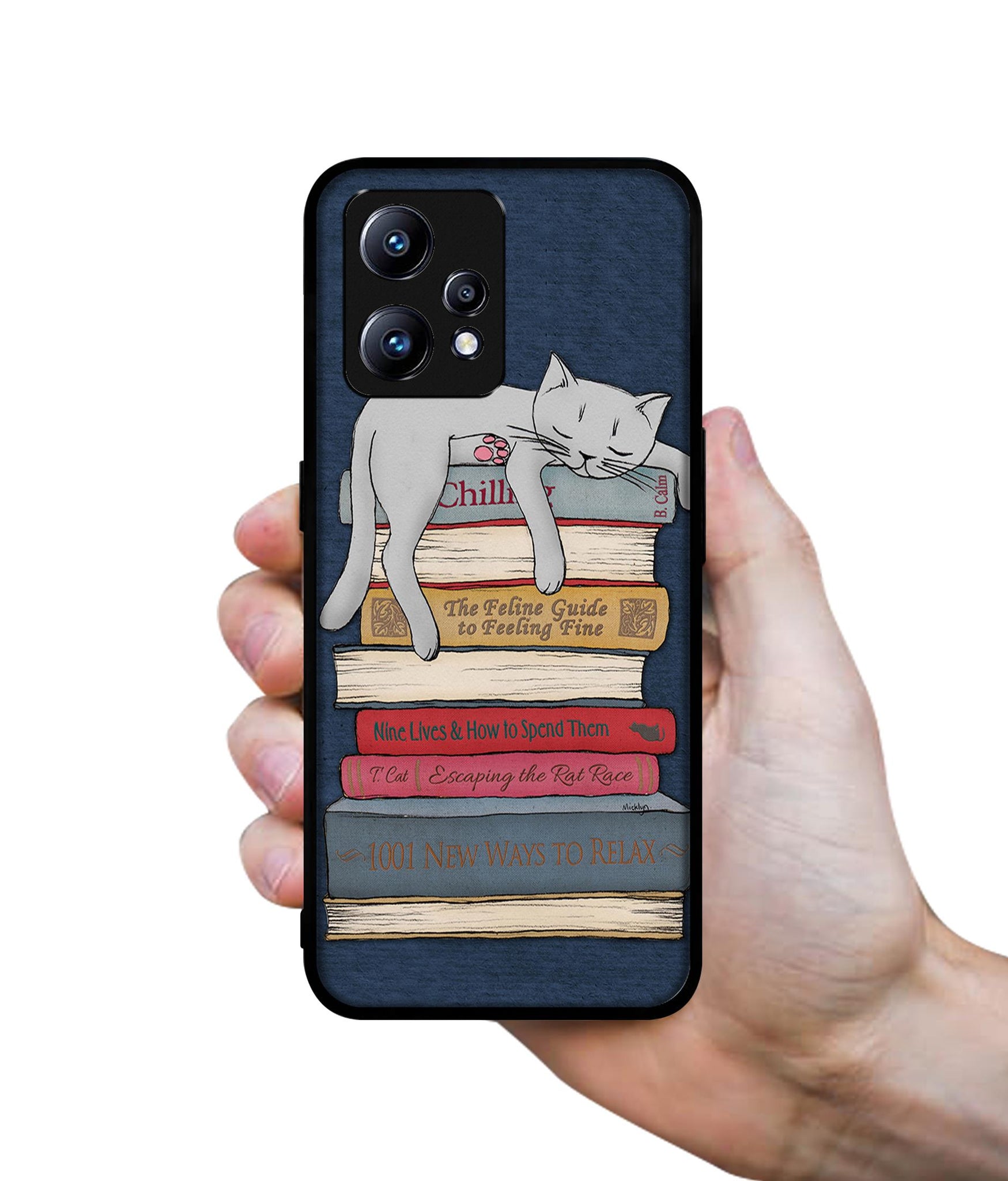 Cat Sleeping On The Books Design Designer 2D Printed Back Case Cover for Realme Narzo 50 Pro 5G