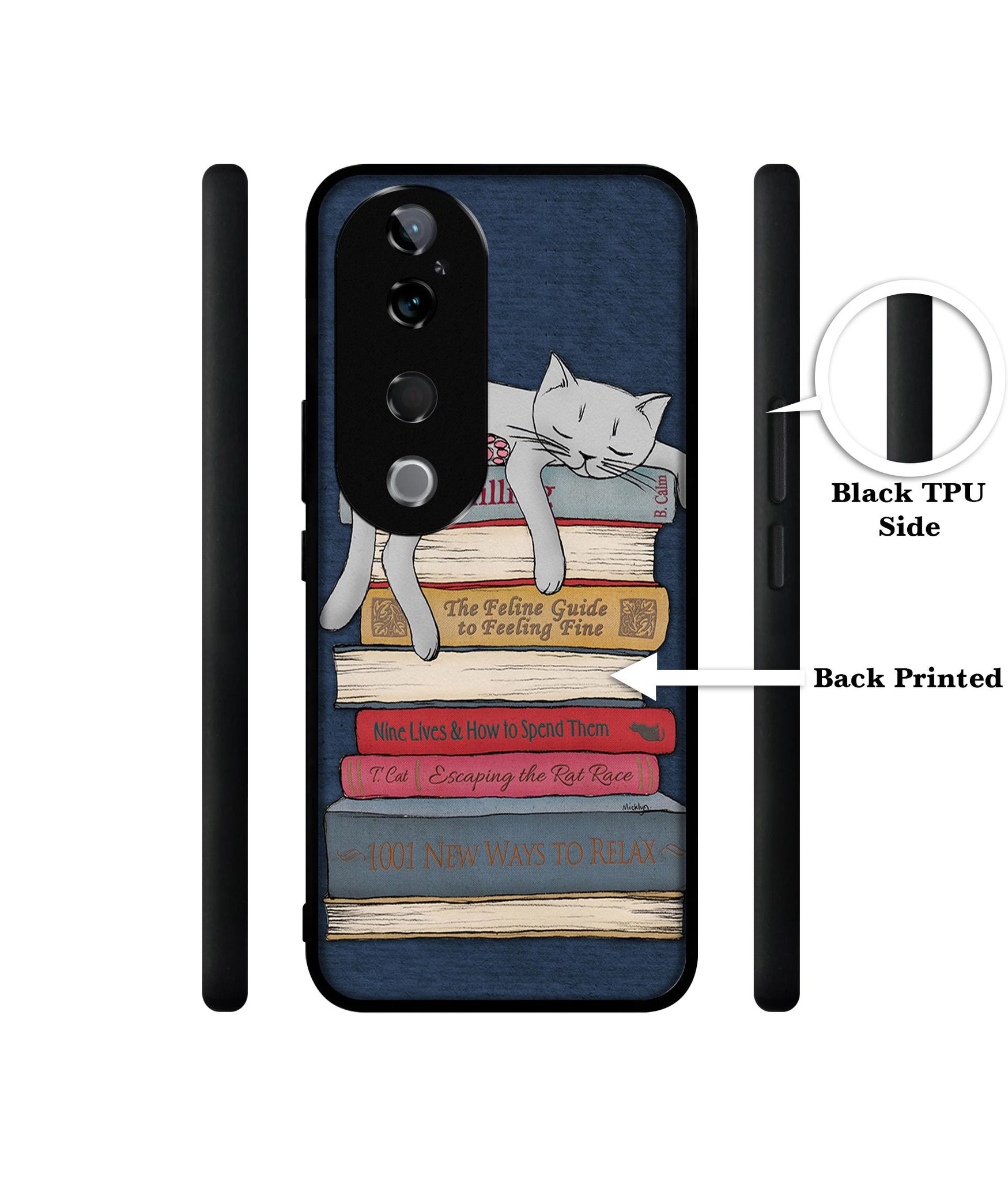 Cat Sleeping On The Books Design Designer 2D Printed Back Case Cover for Vivo T3 Ultra 5G