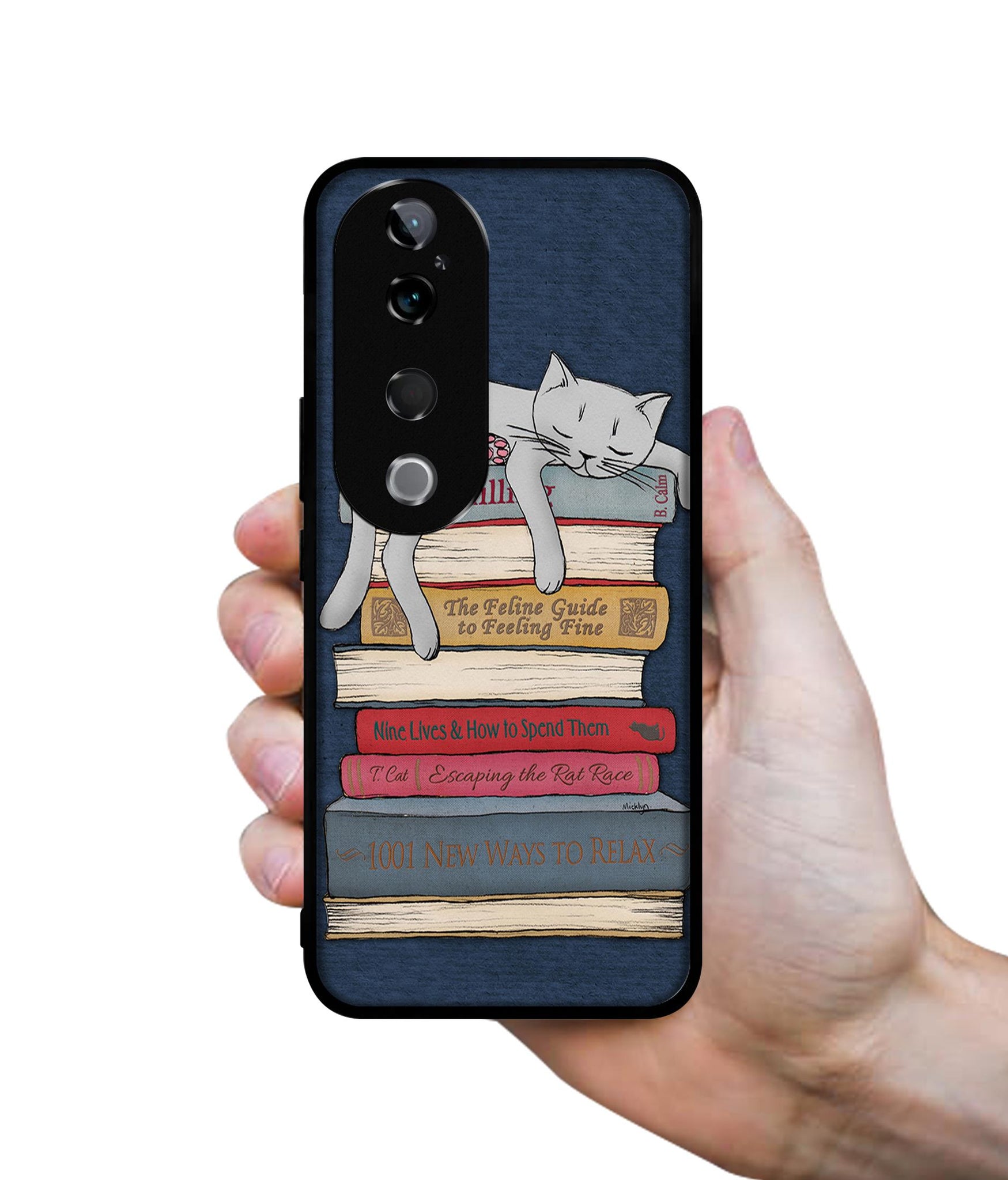 Cat Sleeping On The Books Design Designer 2D Printed Back Case Cover for Vivo T3 Ultra 5G