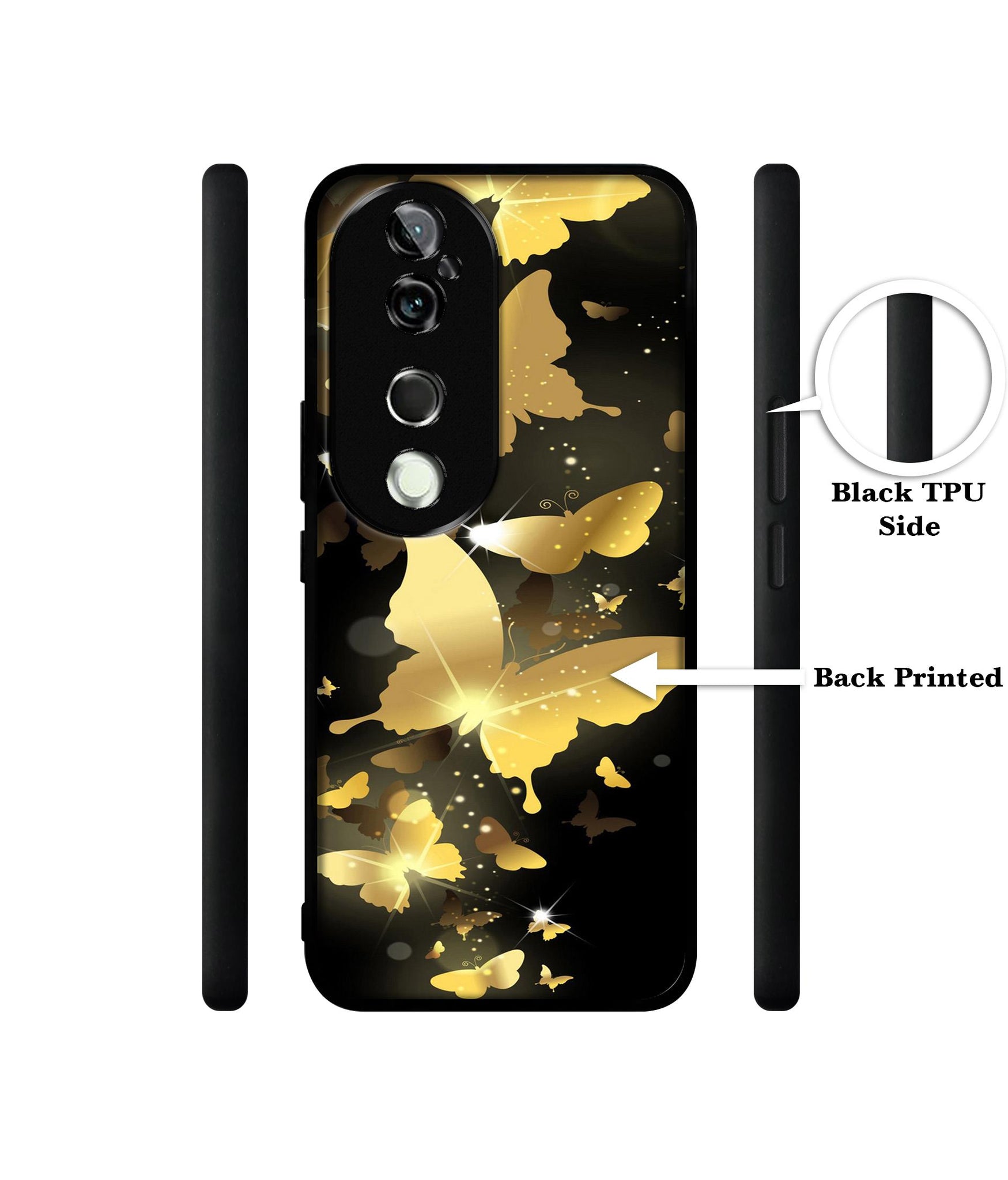 Golden Butterfly Pattern Design Designer 2D Printed Back Case Cover for Vivo V40 5G / V40 Pro 5G
