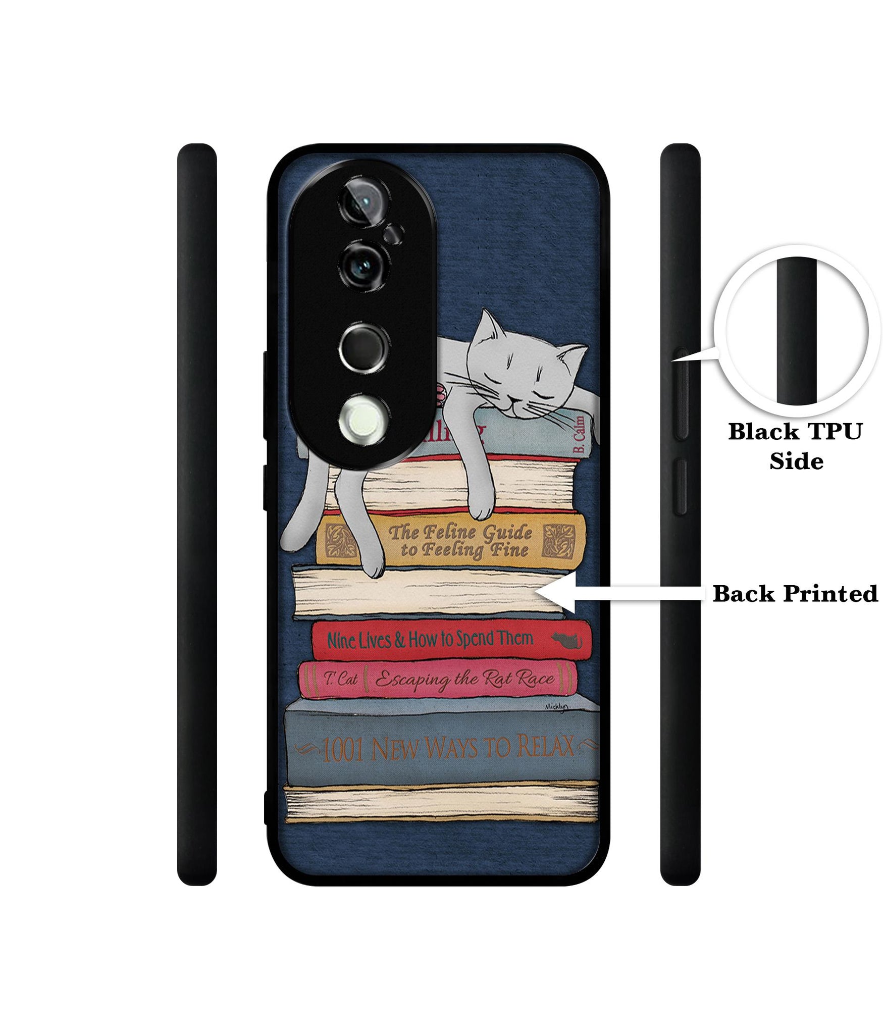Cat Sleeping On The Books Design Designer 2D Printed Back Case Cover for Vivo V40 5G / V40 Pro 5G