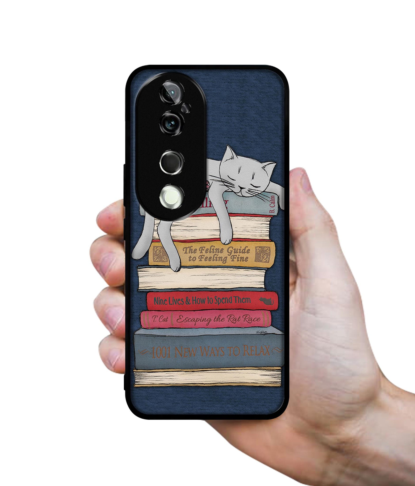 Cat Sleeping On The Books Design Designer 2D Printed Back Case Cover for Vivo V40 5G / V40 Pro 5G