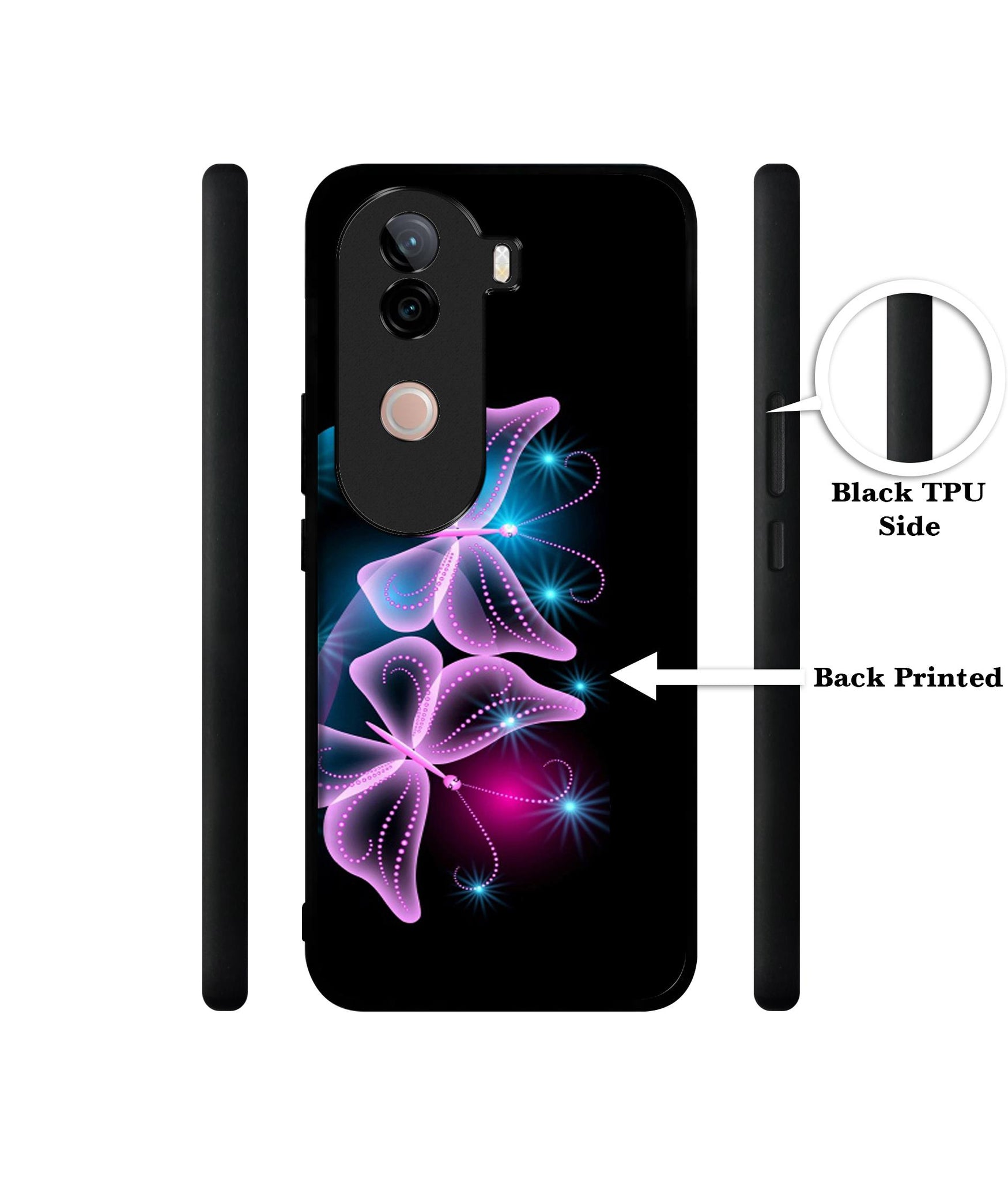 Butterflies Neon Light Design Designer 2D Printed Back Case Cover for Vivo V40e 5G / iQOO Z9s 5G