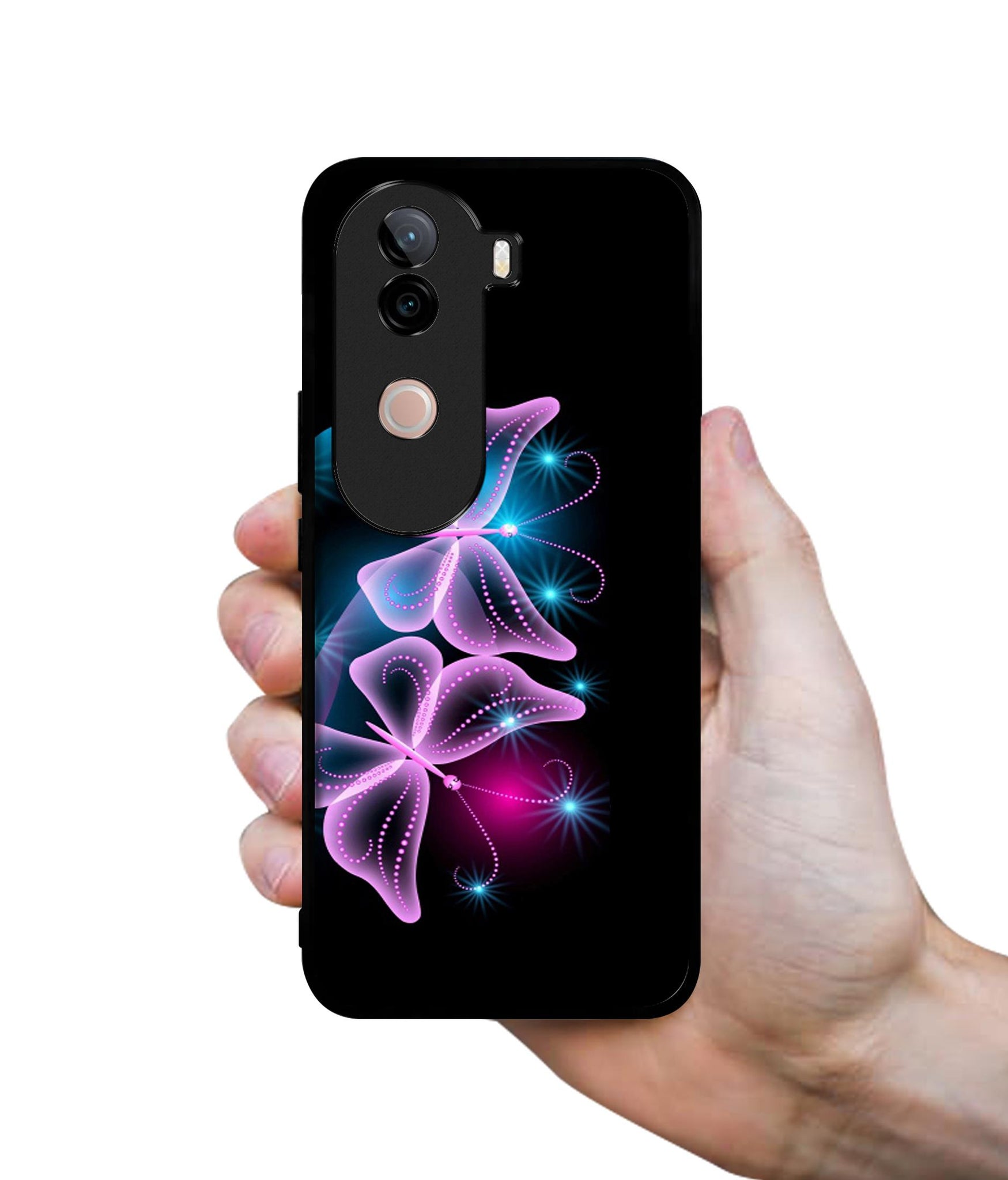 Butterflies Neon Light Design Designer 2D Printed Back Case Cover for Vivo V40e 5G / iQOO Z9s 5G