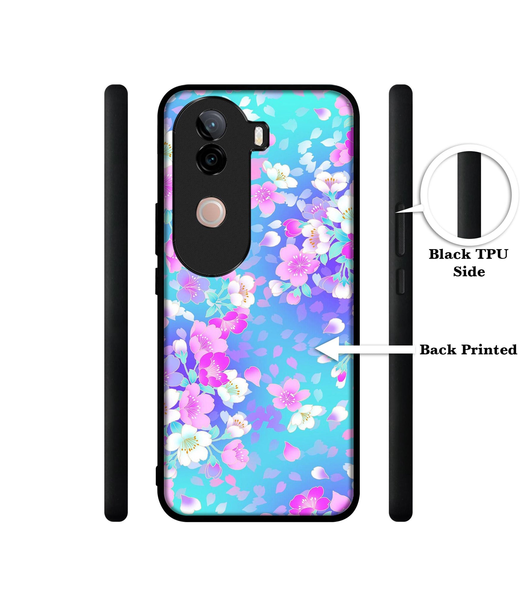 Floral Blue Pattern Design Designer 2D Printed Back Case Cover for Vivo V40e 5G / iQOO Z9s 5G