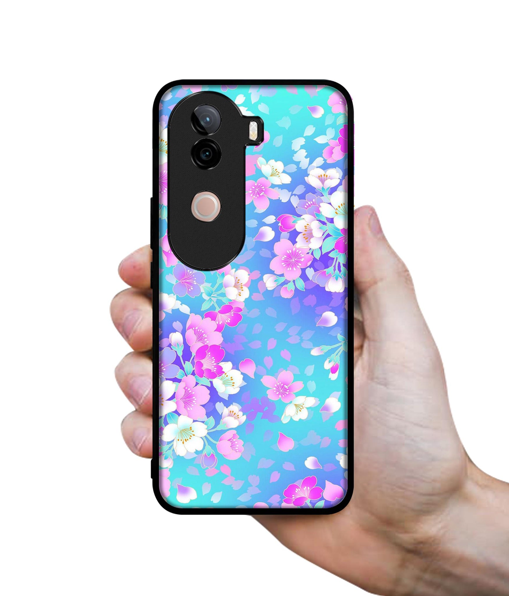 Floral Blue Pattern Design Designer 2D Printed Back Case Cover for Vivo V40e 5G / iQOO Z9s 5G