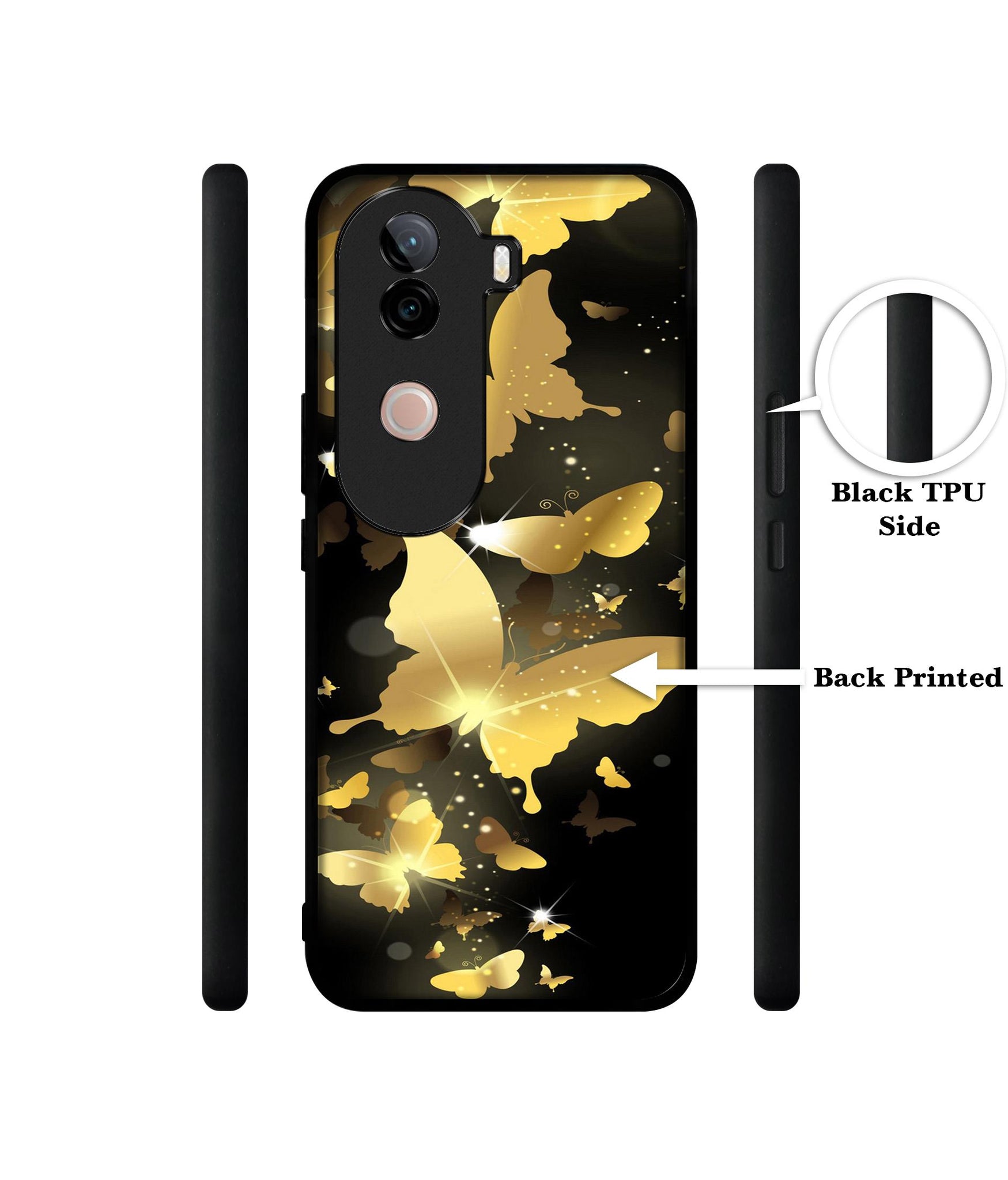 Golden Butterfly Pattern Design Designer 2D Printed Back Case Cover for Vivo V40e 5G / iQOO Z9s 5G