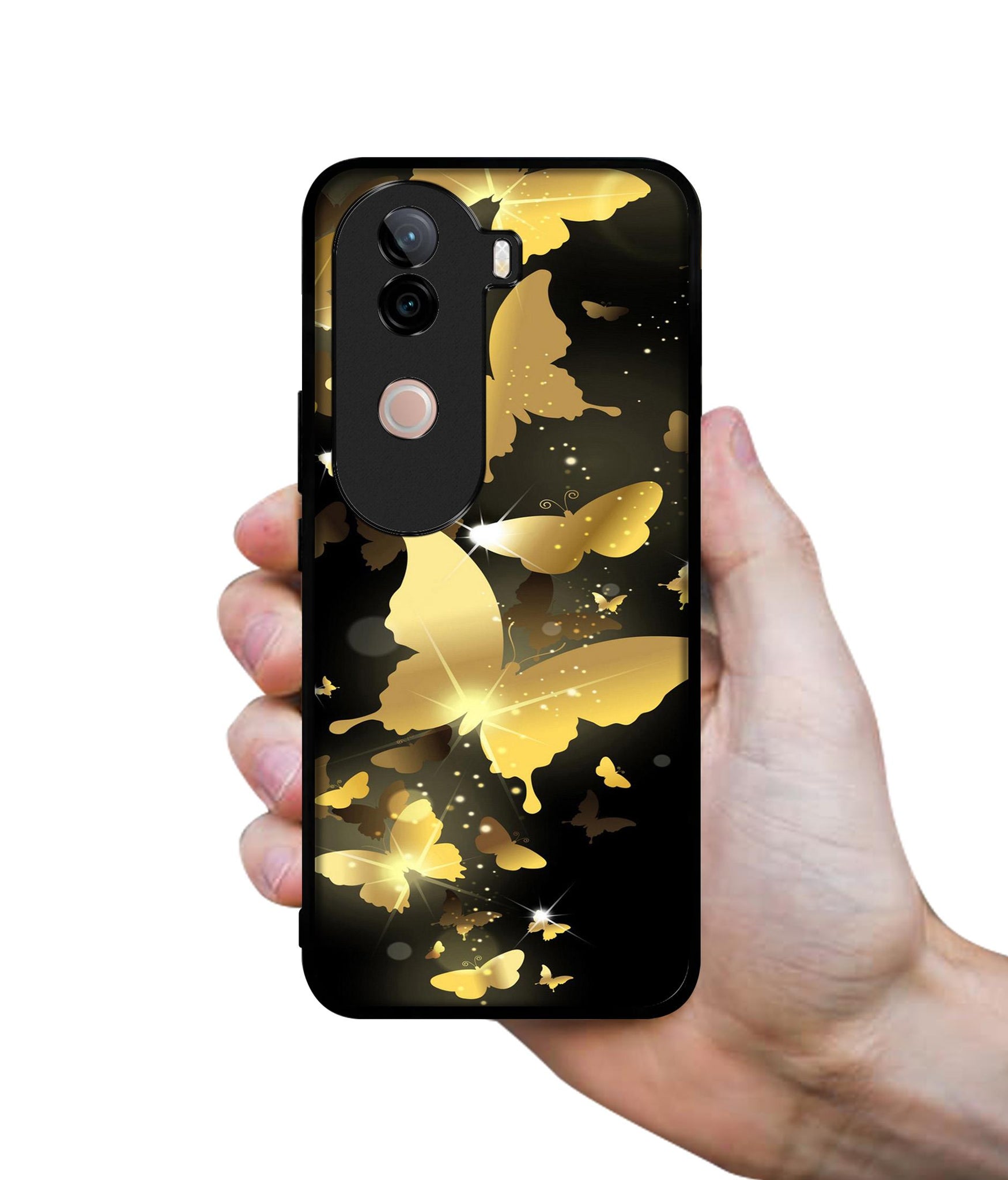 Golden Butterfly Pattern Design Designer 2D Printed Back Case Cover for Vivo V40e 5G / iQOO Z9s 5G