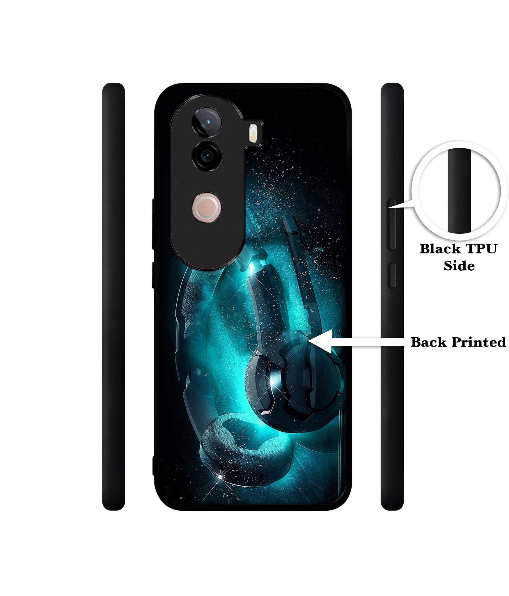 Cool Headphone Design Designer 2D Printed Back Case Cover for Vivo V40e 5G / iQOO Z9s 5G