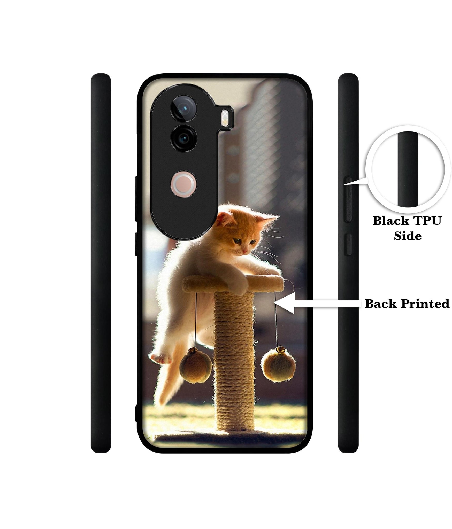 Cat Climbing Design Designer 2D Printed Back Case Cover for Vivo V40e 5G / iQOO Z9s 5G