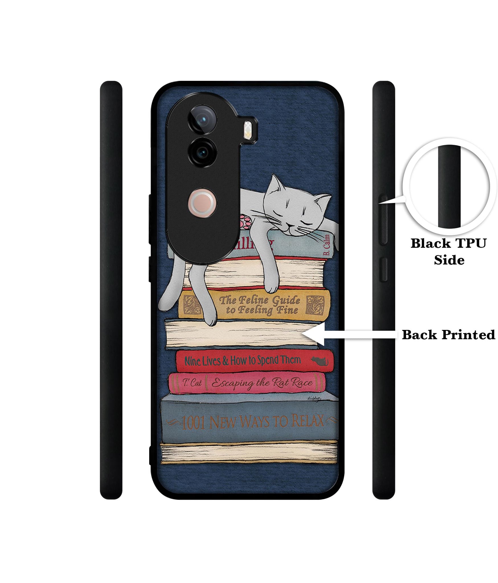 Cat Sleeping On The Books Design Designer 2D Printed Back Case Cover for Vivo V40e 5G / iQOO Z9s 5G