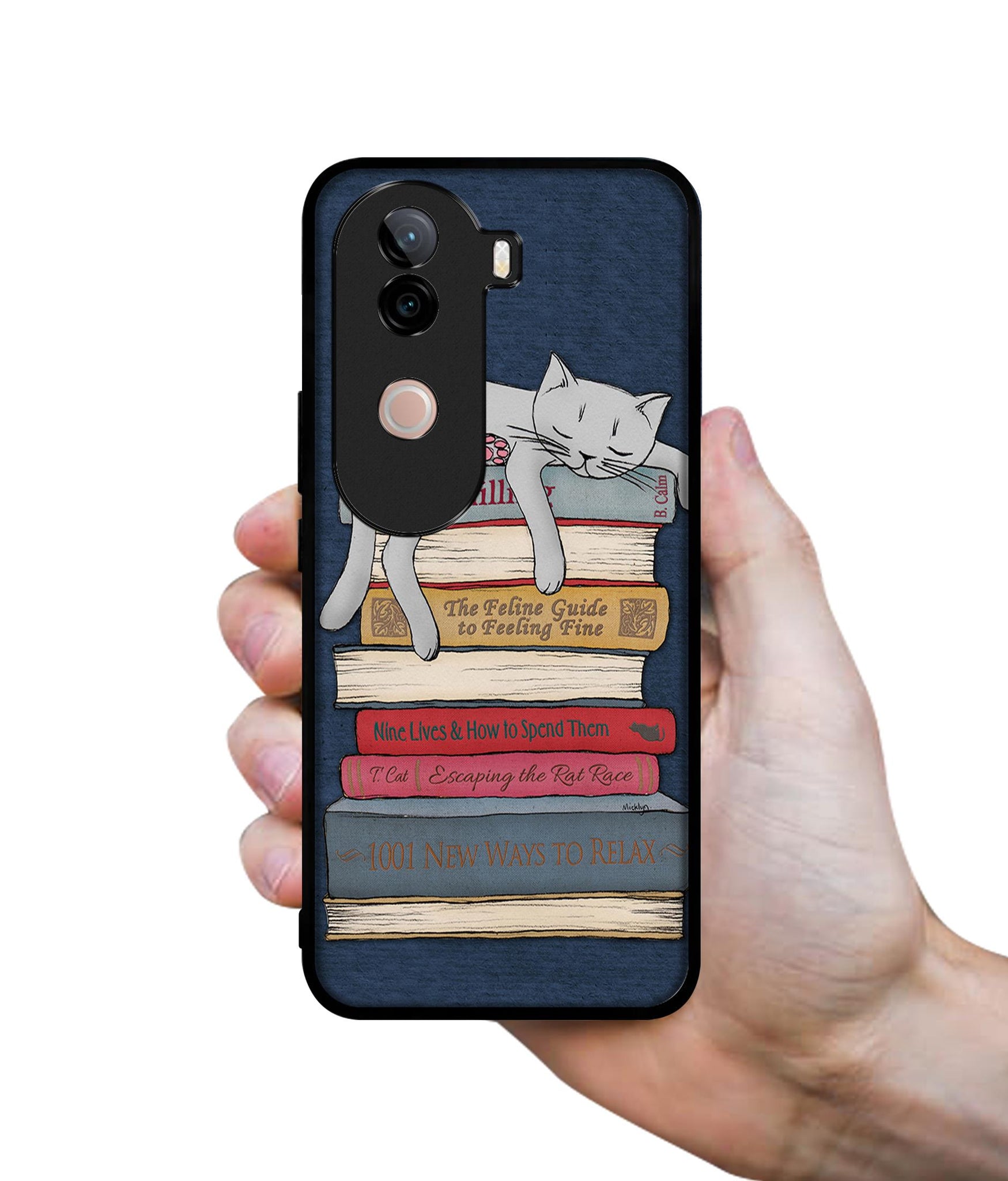 Cat Sleeping On The Books Design Designer 2D Printed Back Case Cover for Vivo V40e 5G / iQOO Z9s 5G