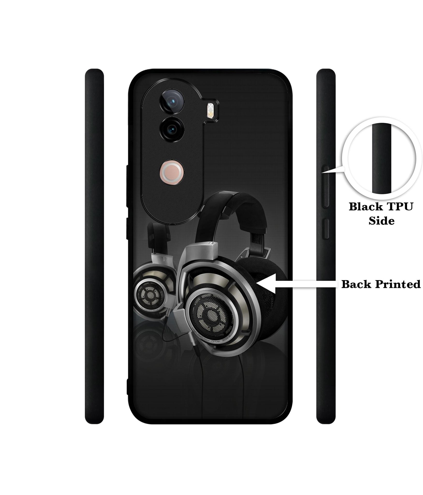 Head Phone Design Designer 2D Printed Back Case Cover for Vivo V40e 5G / iQOO Z9s 5G