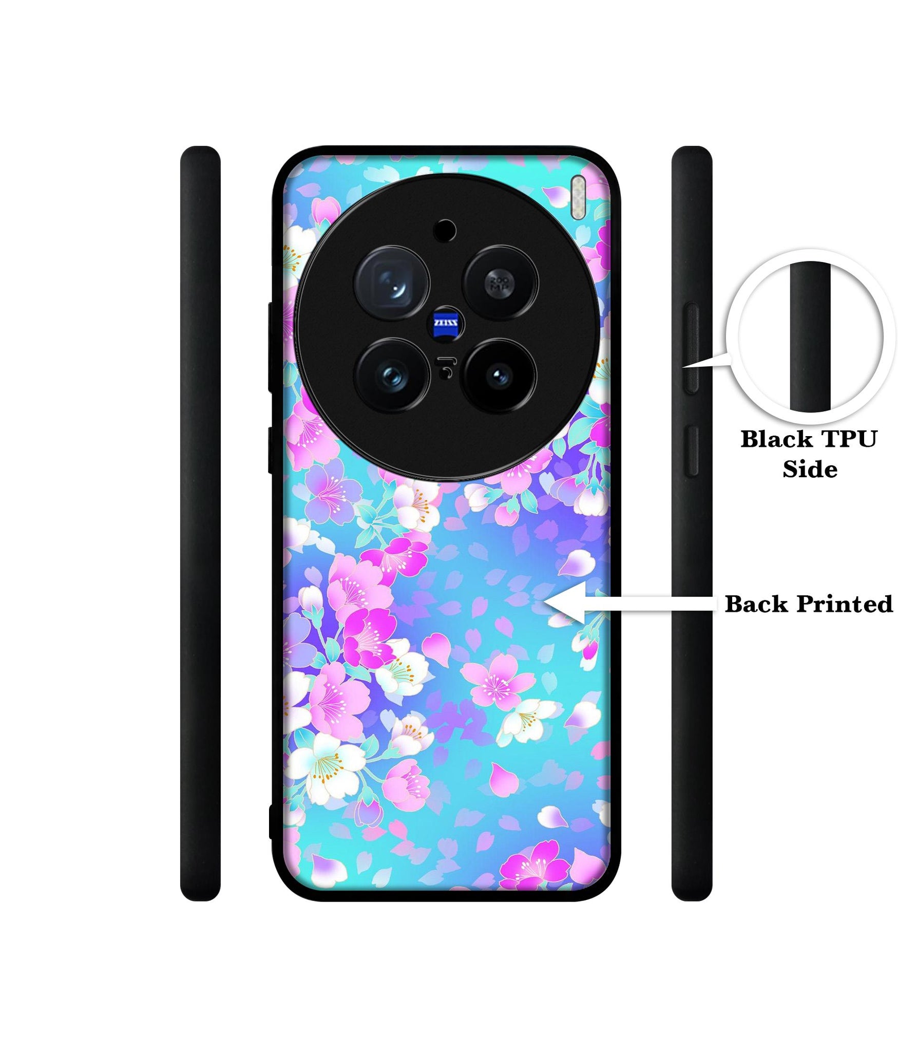Floral Blue Pattern Design Designer 2D Printed Back Case Cover for Vivo X200 Pro 5G