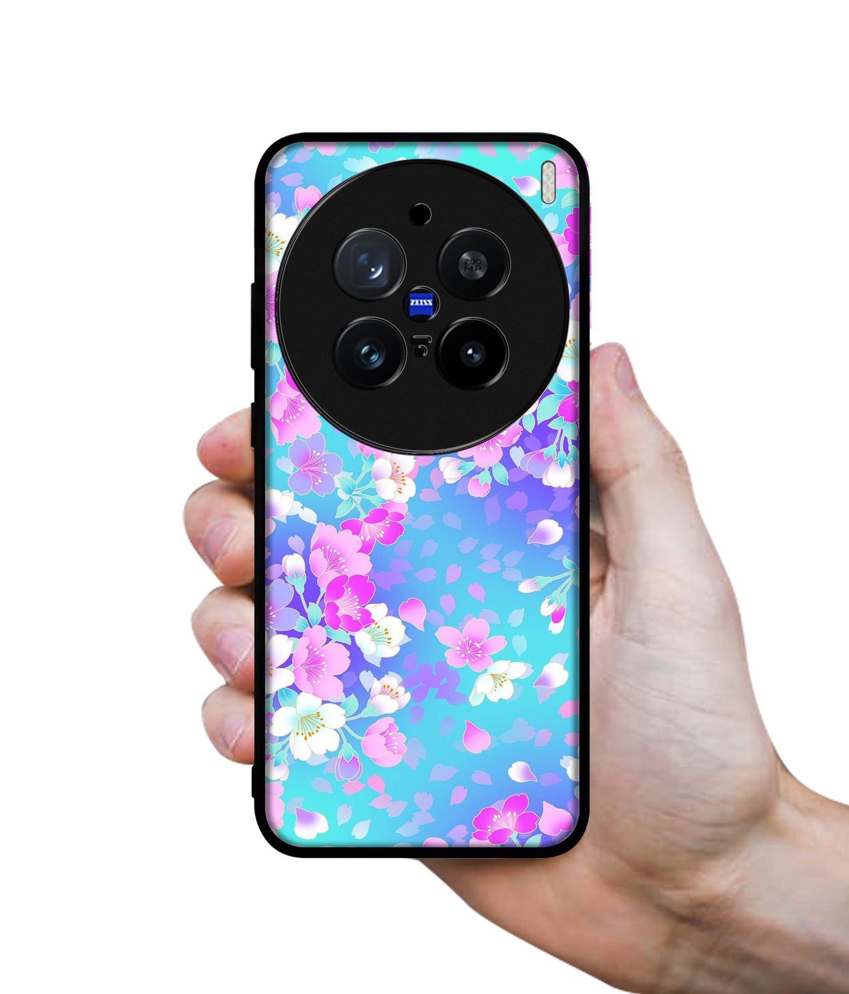 Floral Blue Pattern Design Designer 2D Printed Back Case Cover for Vivo X200 Pro 5G