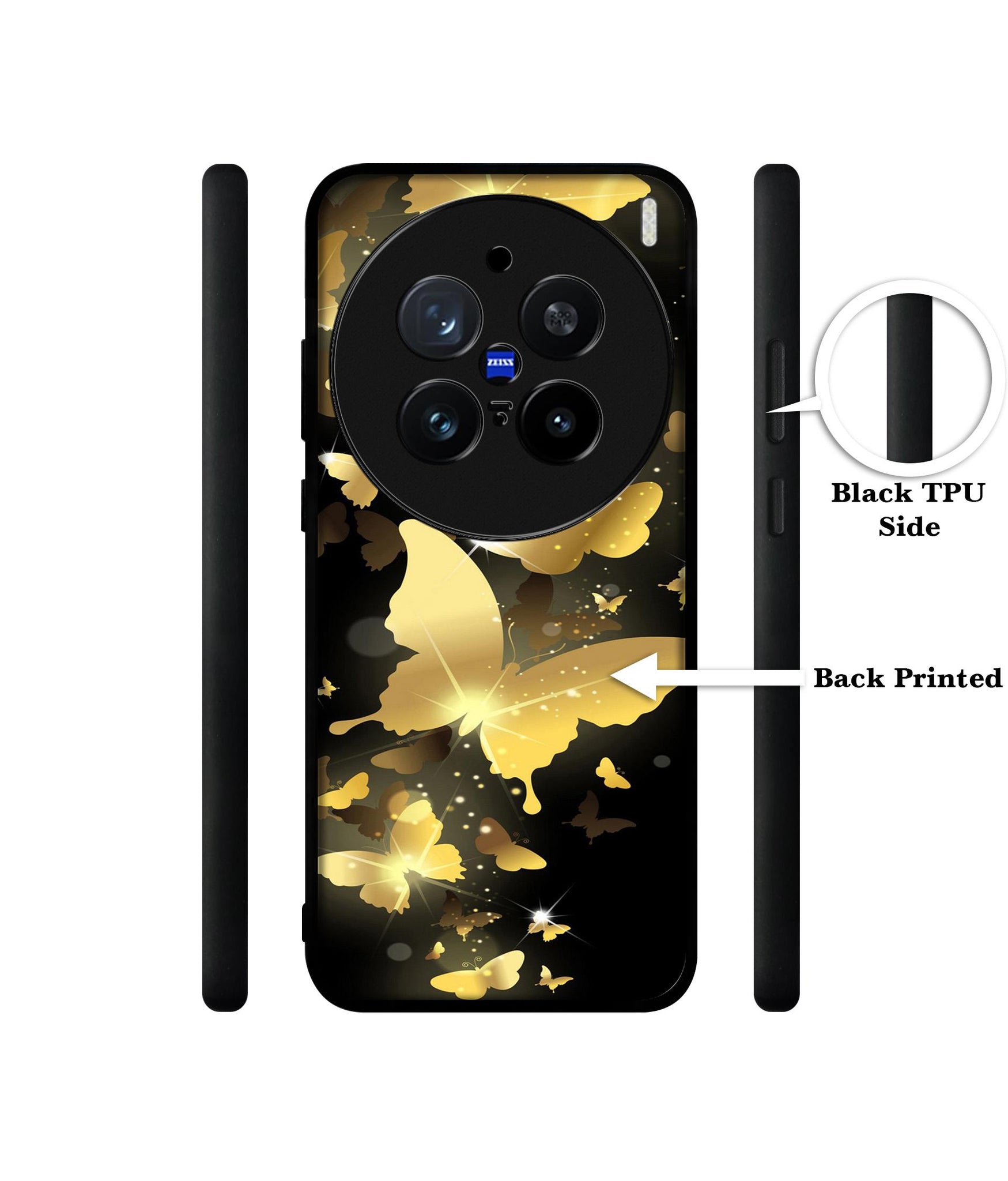 Golden Butterfly Pattern Design Designer 2D Printed Back Case Cover for Vivo X200 Pro 5G