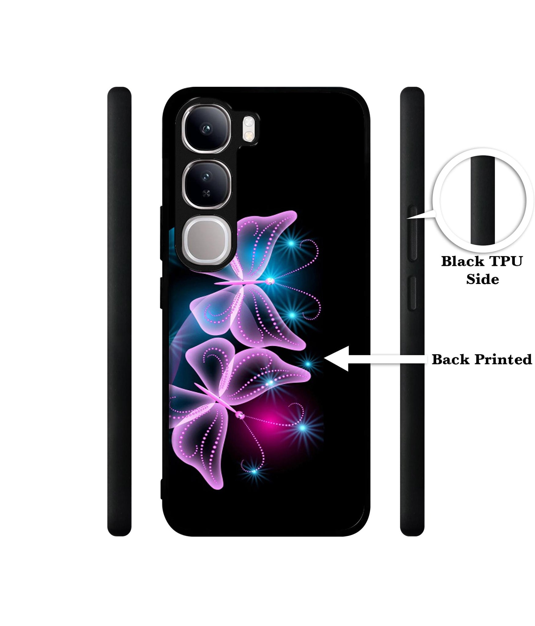 Butterflies Neon Light Design Designer 2D Printed Back Case Cover for Vivo Y300 5G / V40 Lite 5G