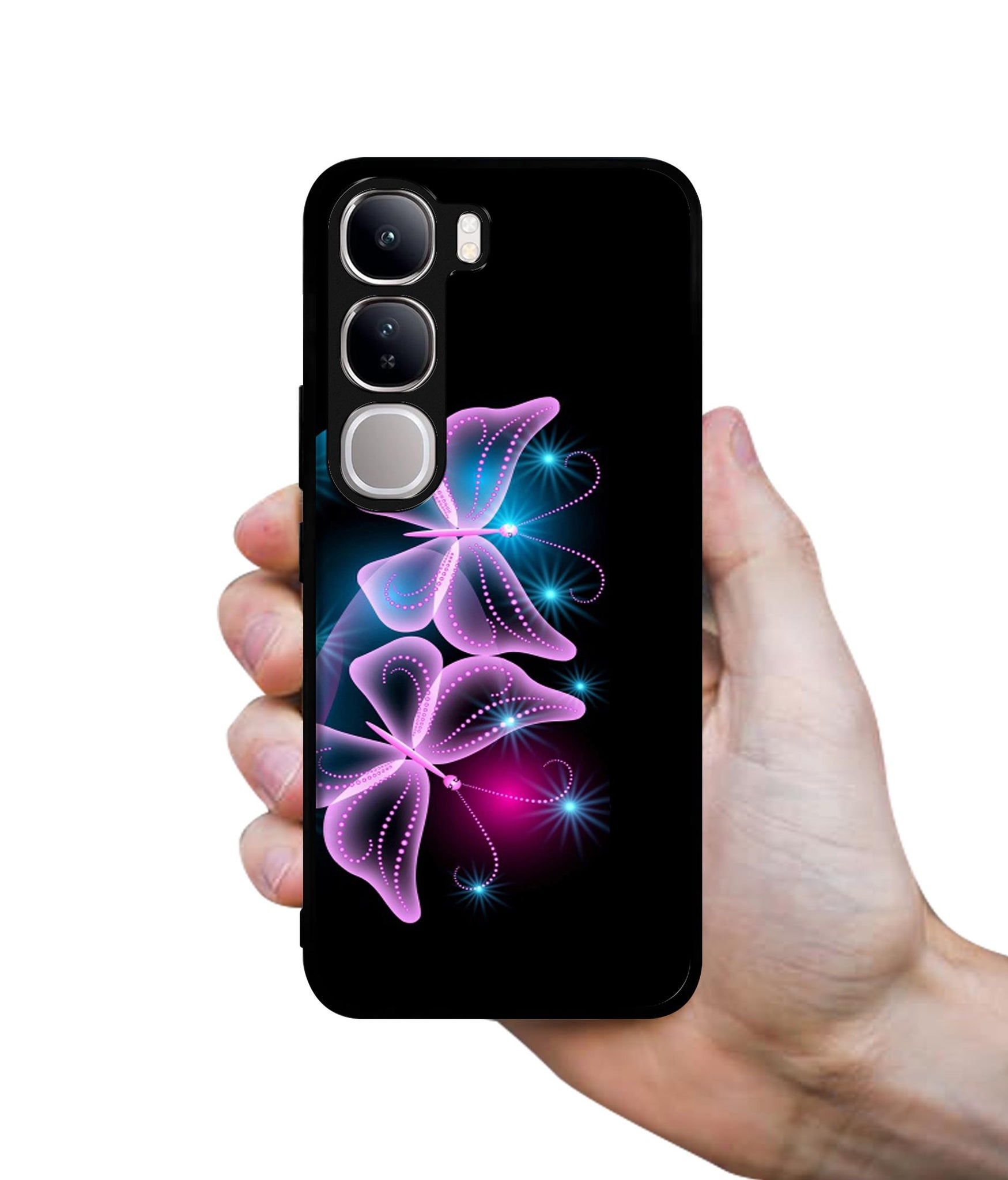Butterflies Neon Light Design Designer 2D Printed Back Case Cover for Vivo Y300 5G / V40 Lite 5G