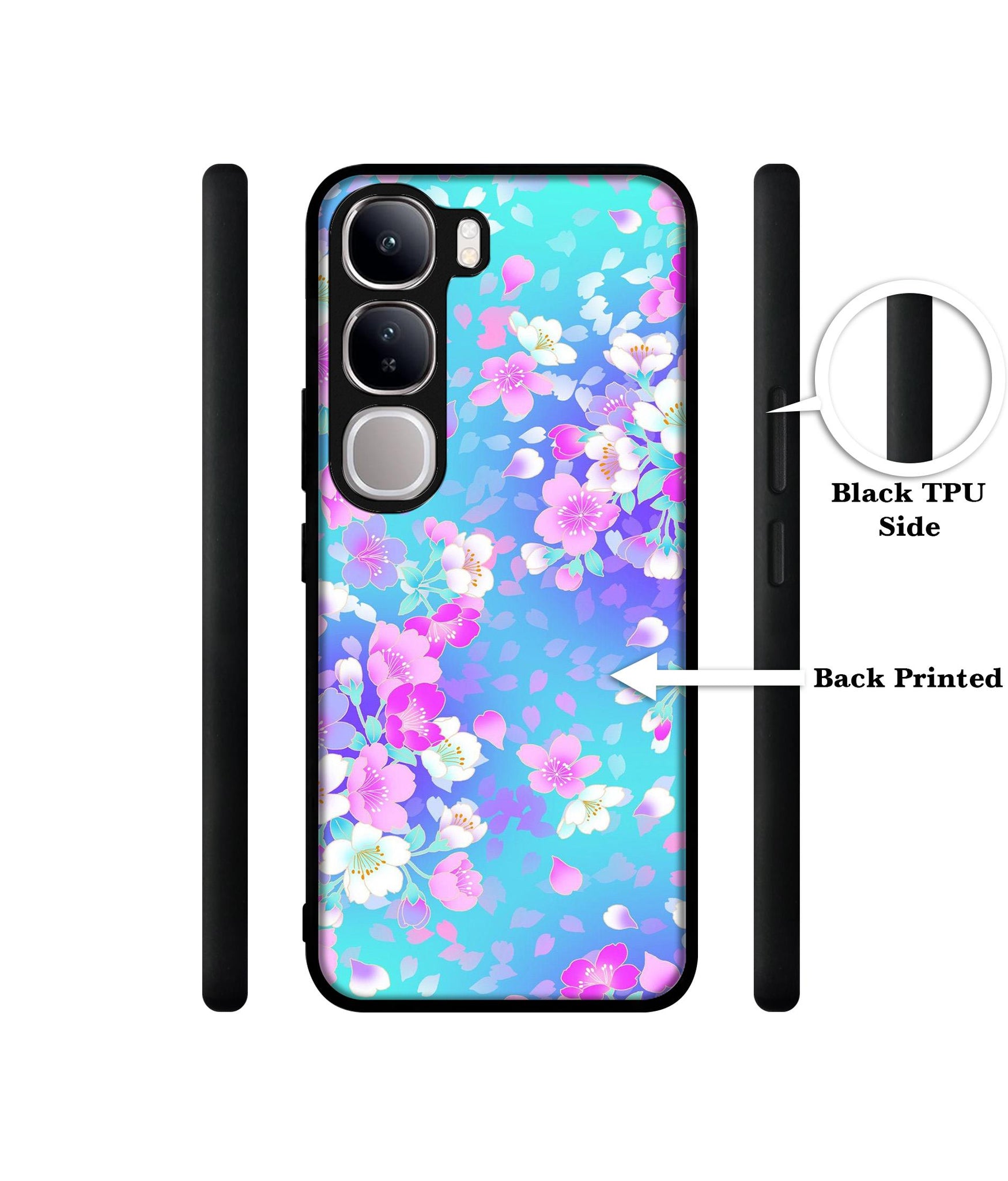 Floral Blue Pattern Design Designer 2D Printed Back Case Cover for Vivo Y300 5G / V40 Lite 5G