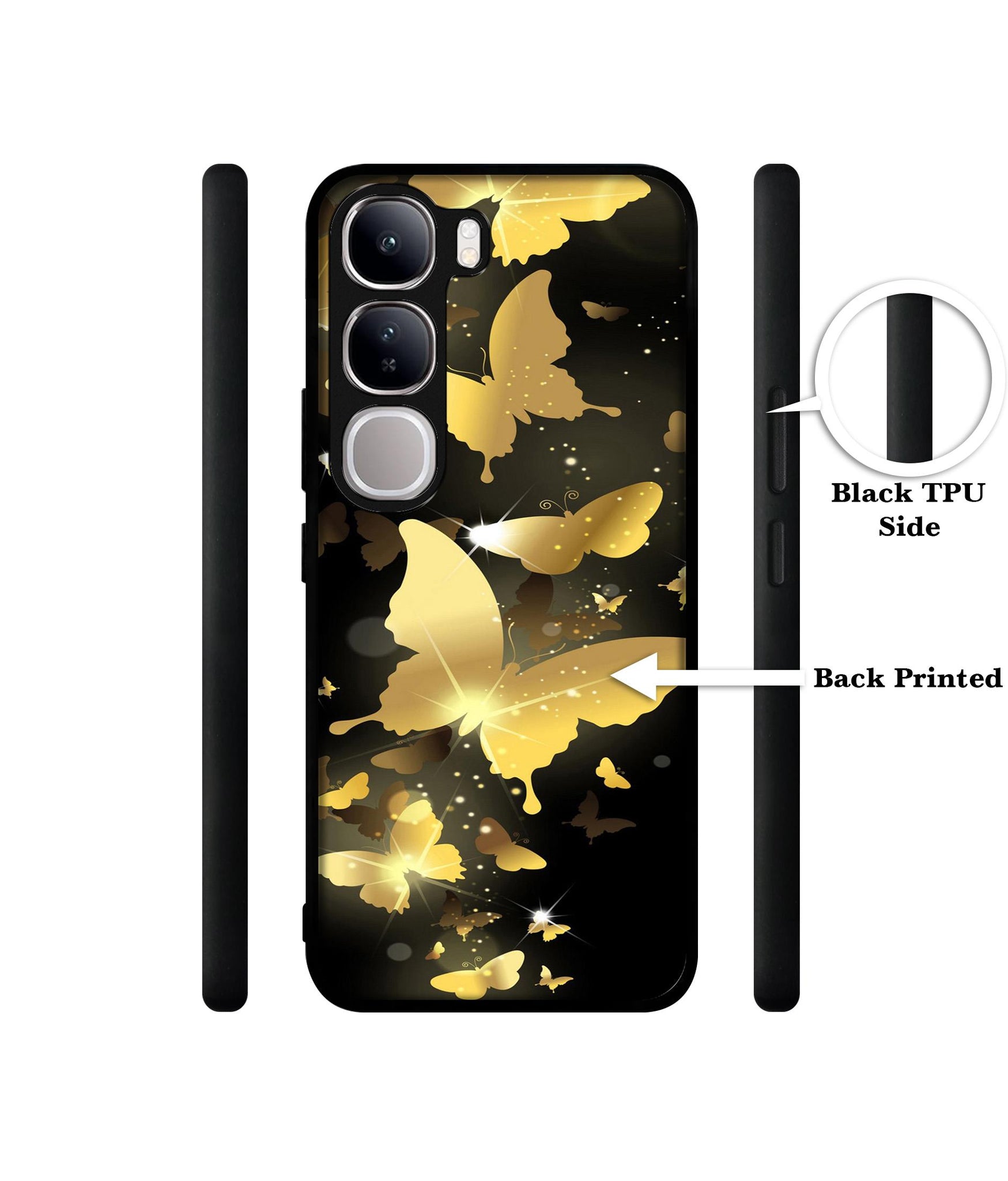 Golden Butterfly Pattern Design Designer 2D Printed Back Case Cover for Vivo Y300 5G / V40 Lite 5G