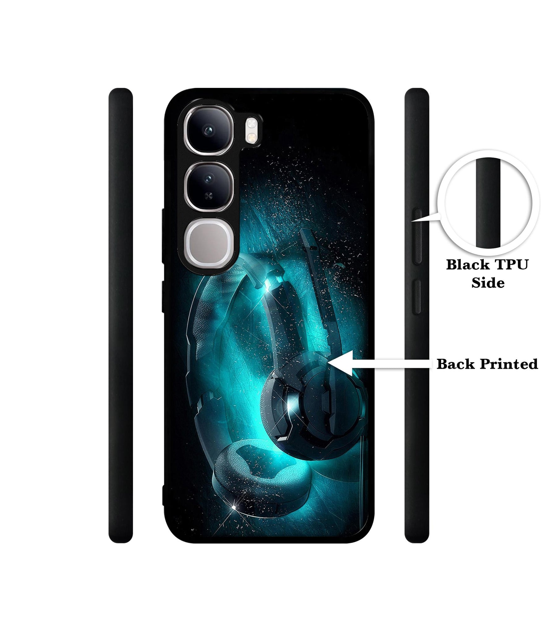 Cool Headphone Design Designer 2D Printed Back Case Cover for Vivo Y300 5G / V40 Lite 5G