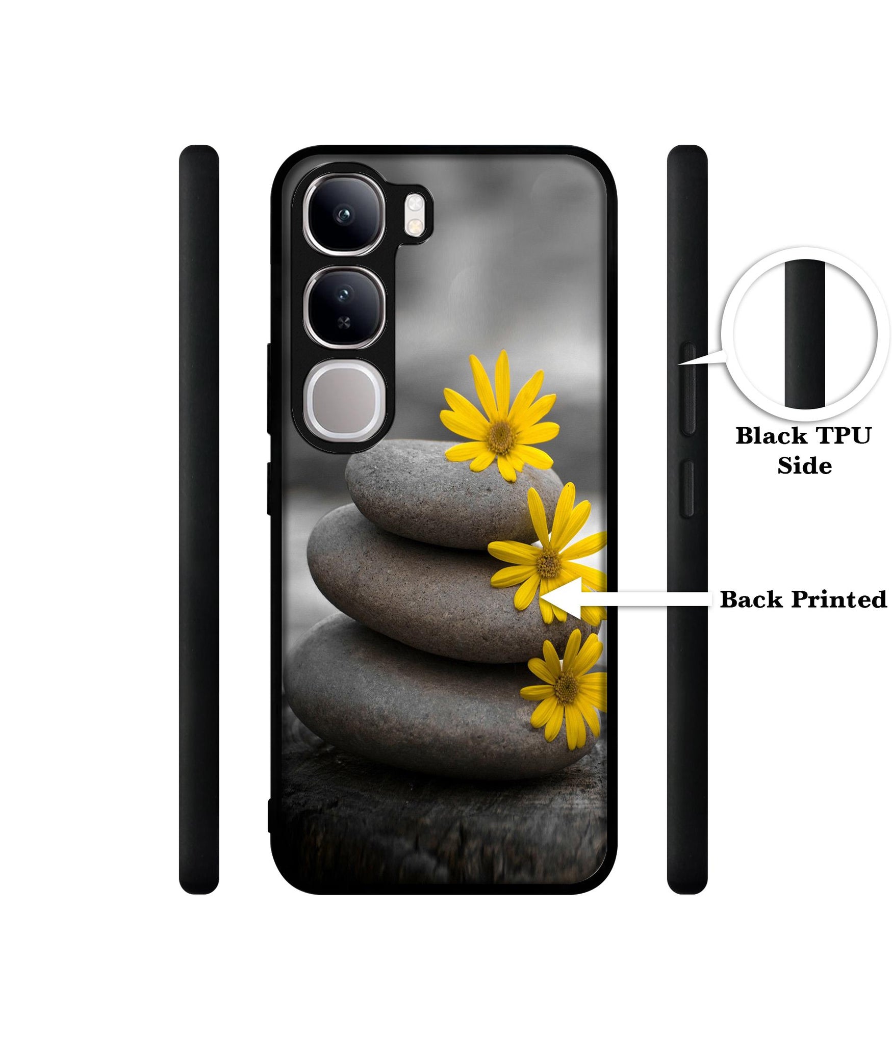 Stones And Flower Design Designer 2D Printed Back Case Cover for Vivo Y300 5G / V40 Lite 5G
