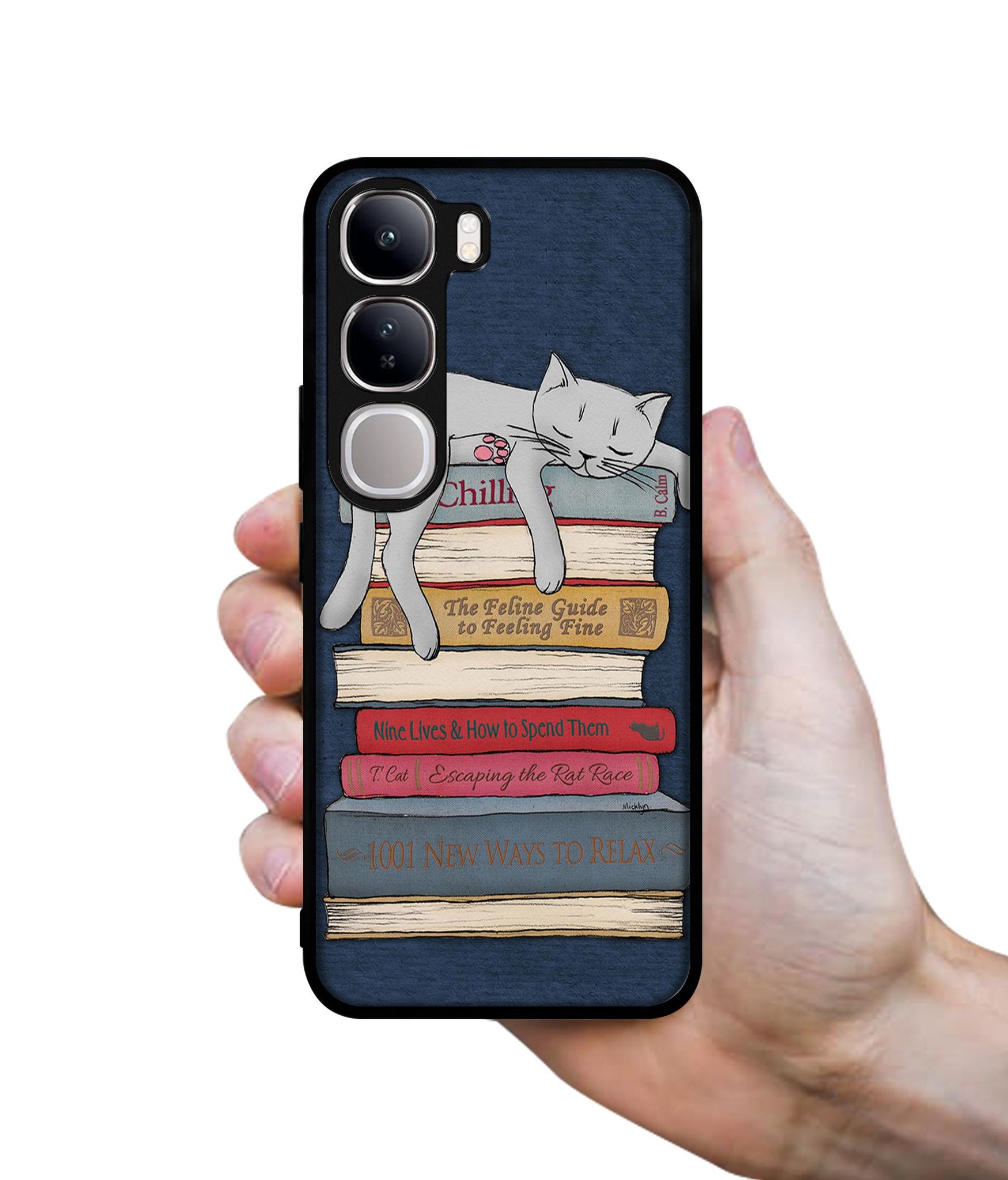 Cat Sleeping On The Books Design Designer 2D Printed Back Case Cover for Vivo Y300 5G / V40 Lite 5G