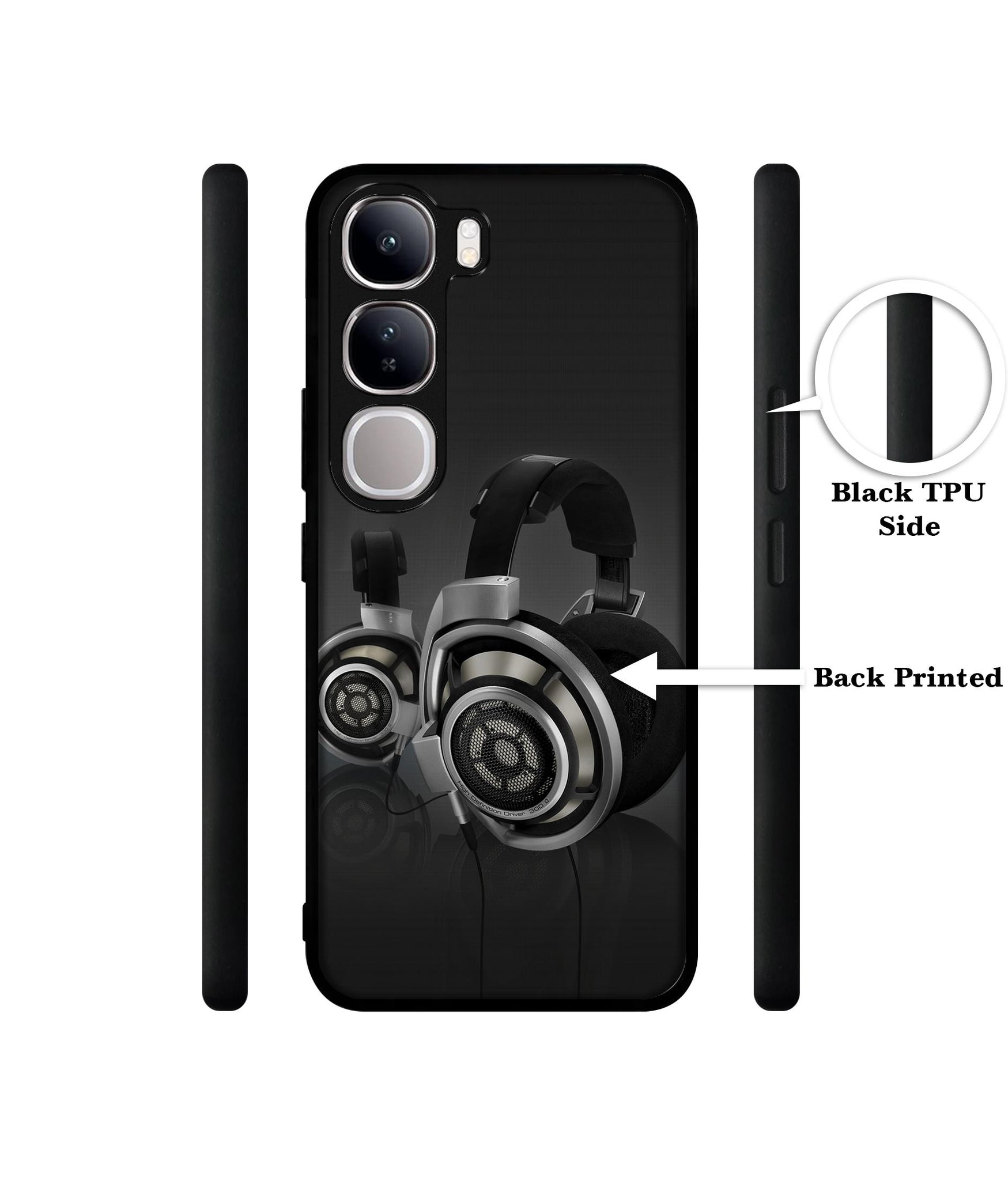 Head Phone Design Designer 2D Printed Back Case Cover for Vivo Y300 5G / V40 Lite 5G