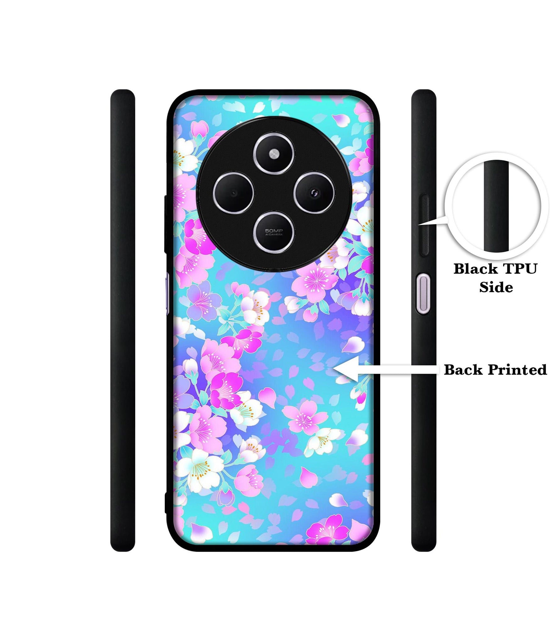 Floral Blue Pattern Design Designer 2D Printed Back Case Cover for Mi Redmi A4 5G / 14C 5G / 14R 5G / Poco C75 5G