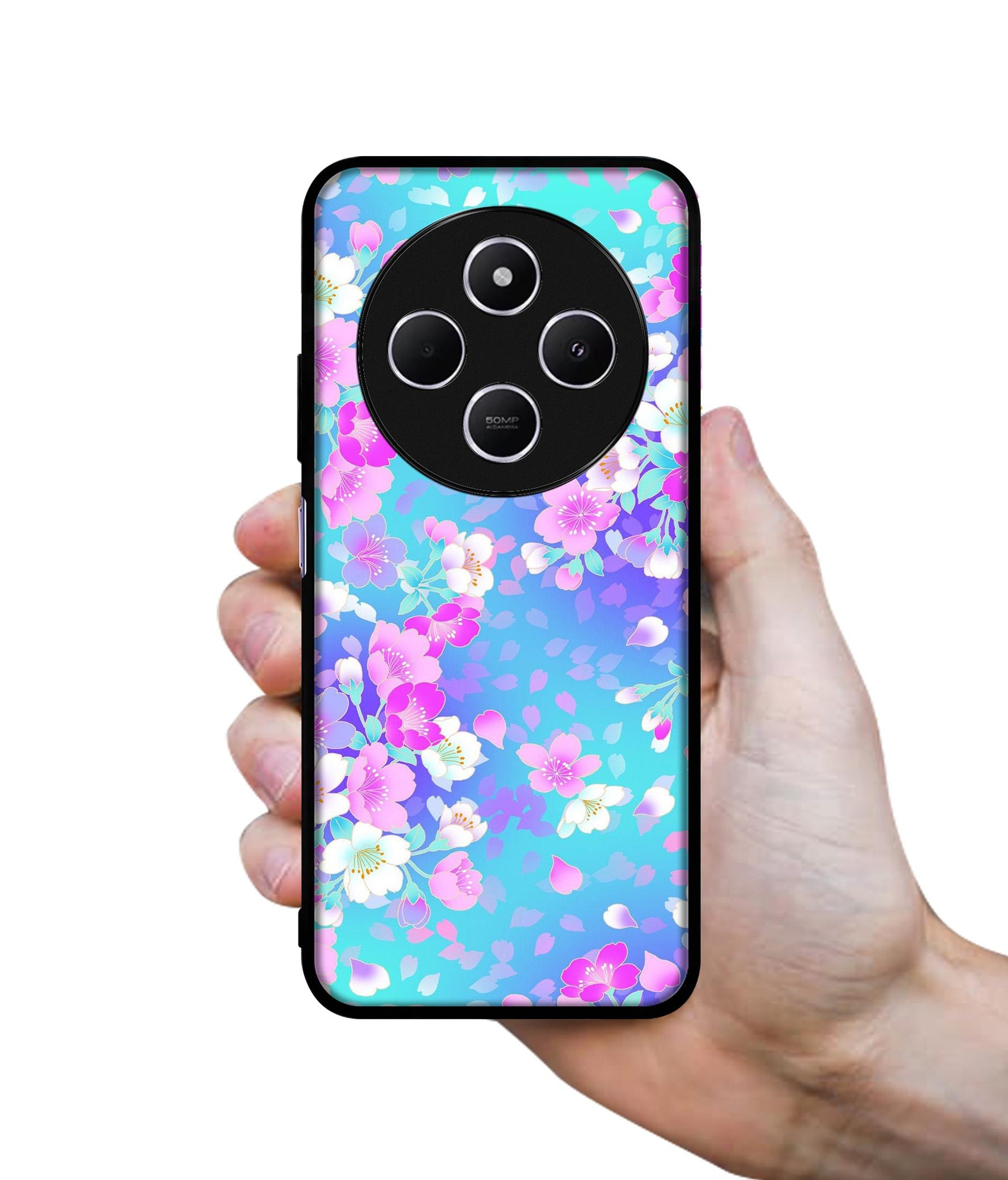 Floral Blue Pattern Design Designer 2D Printed Back Case Cover for Mi Redmi A4 5G / 14C 5G / 14R 5G / Poco C75 5G