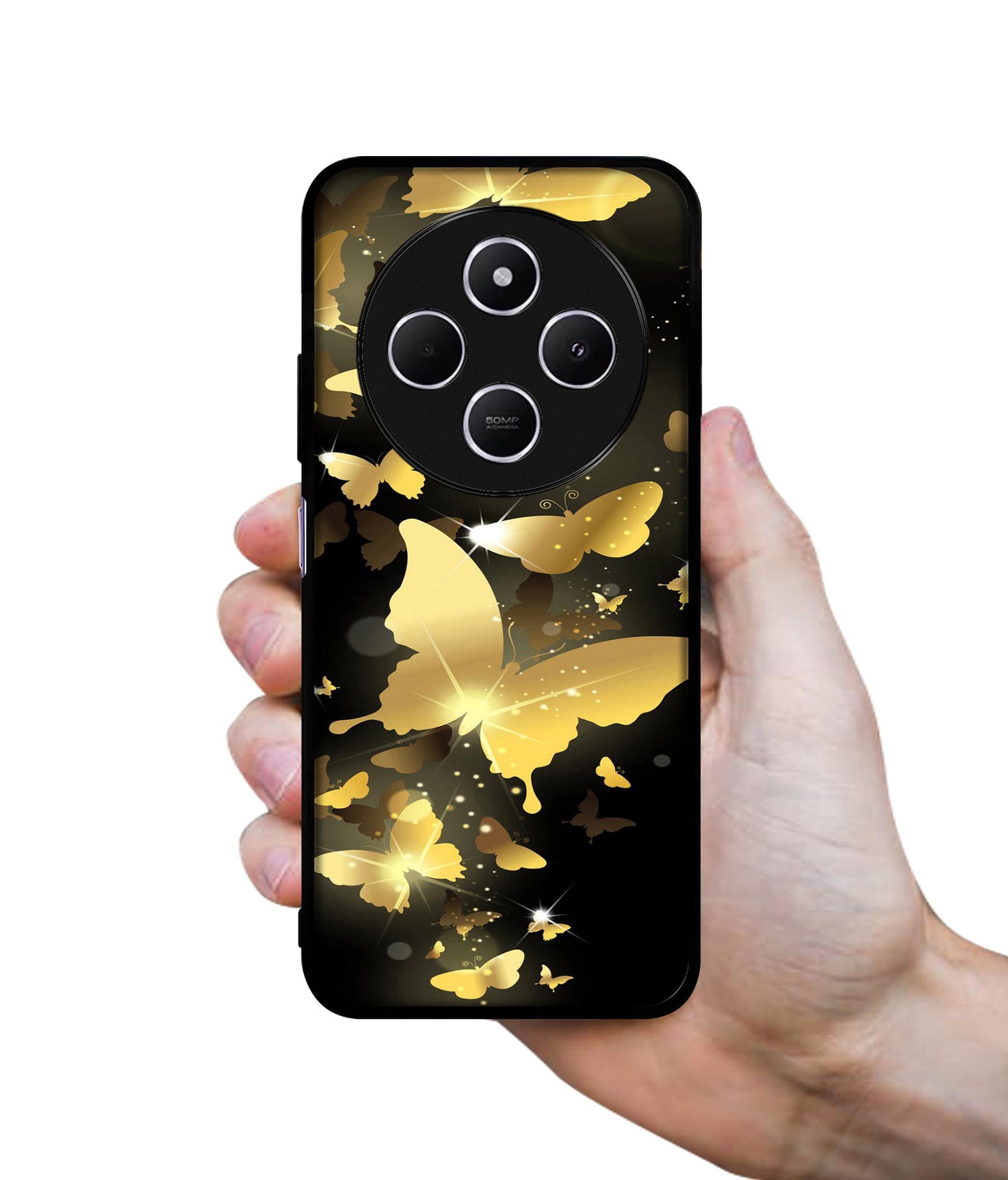 Golden Butterfly Pattern Design Designer 2D Printed Back Case Cover for Mi Redmi A4 5G / 14C 5G / 14R 5G / Poco C75 5G