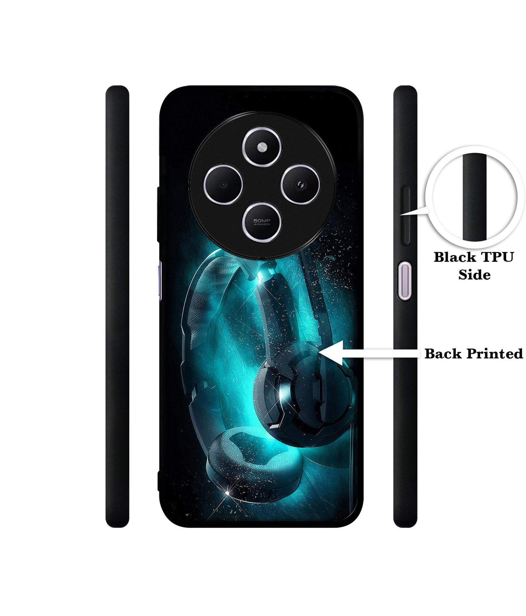 Cool Headphone Design Designer 2D Printed Back Case Cover for Mi Redmi A4 5G / 14C 5G / 14R 5G / Poco C75 5G