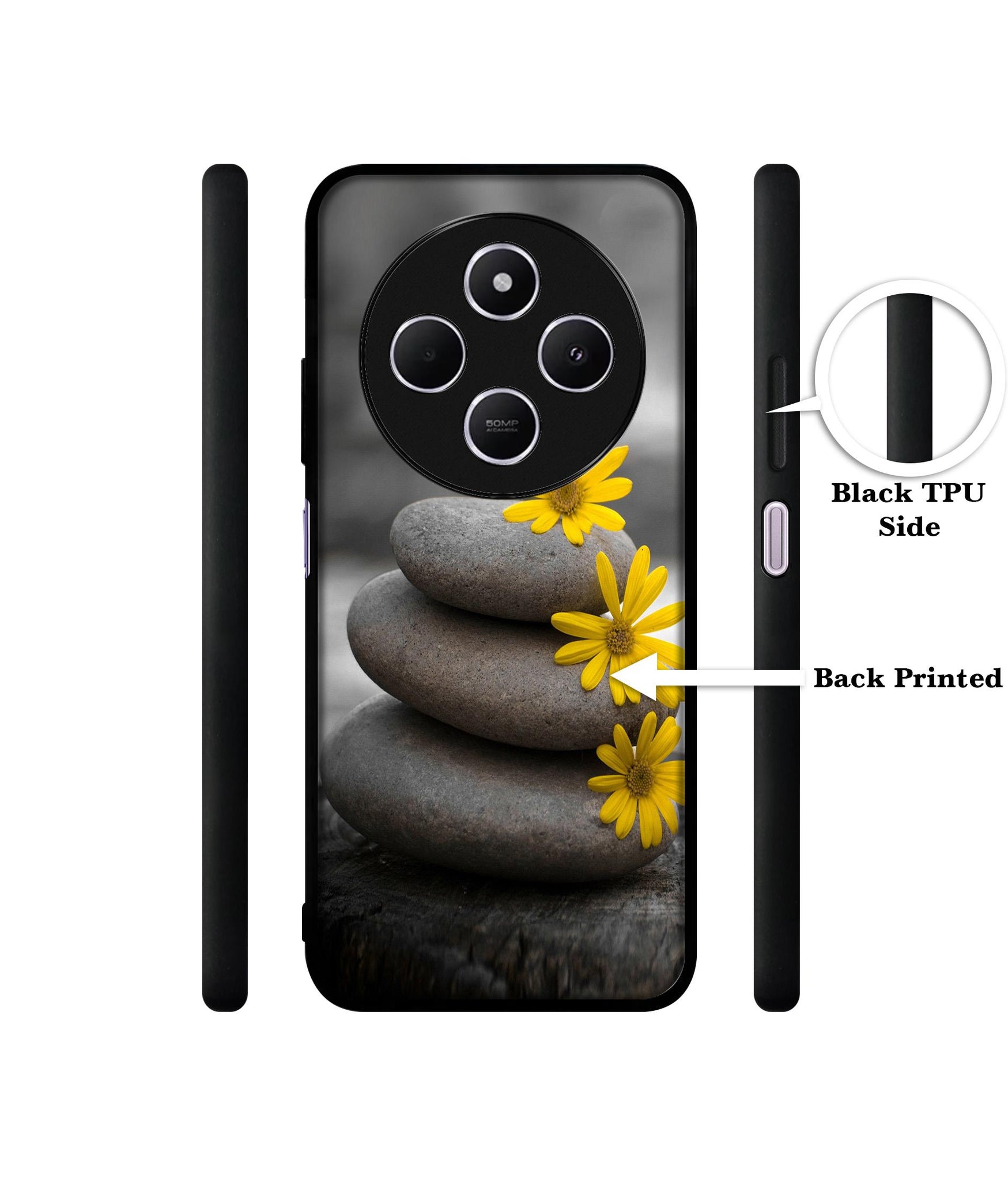 Stones And Flower Design Designer 2D Printed Back Case Cover for Mi Redmi A4 5G / 14C 5G / 14R 5G / Poco C75 5G