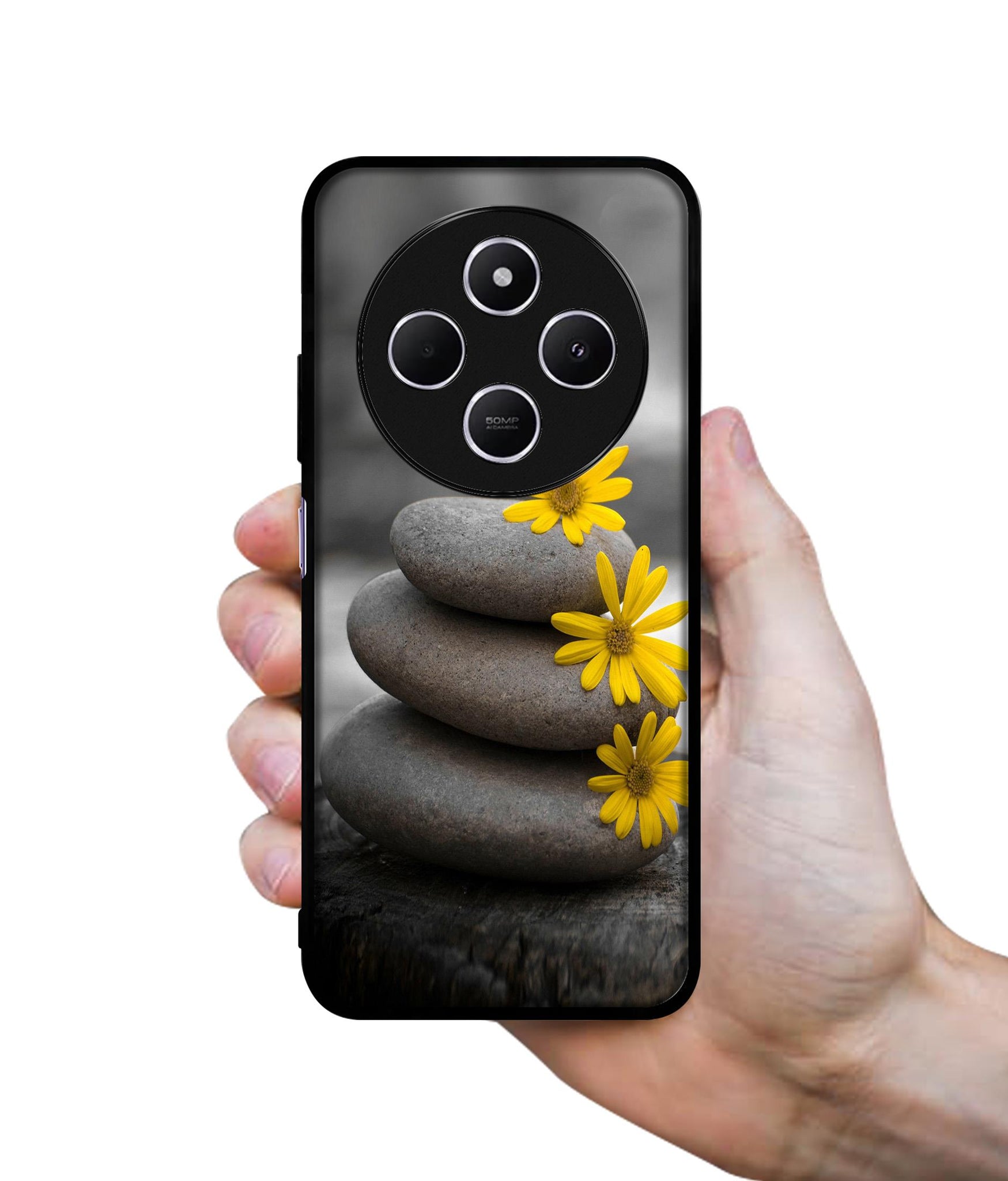 Stones And Flower Design Designer 2D Printed Back Case Cover for Mi Redmi A4 5G / 14C 5G / 14R 5G / Poco C75 5G