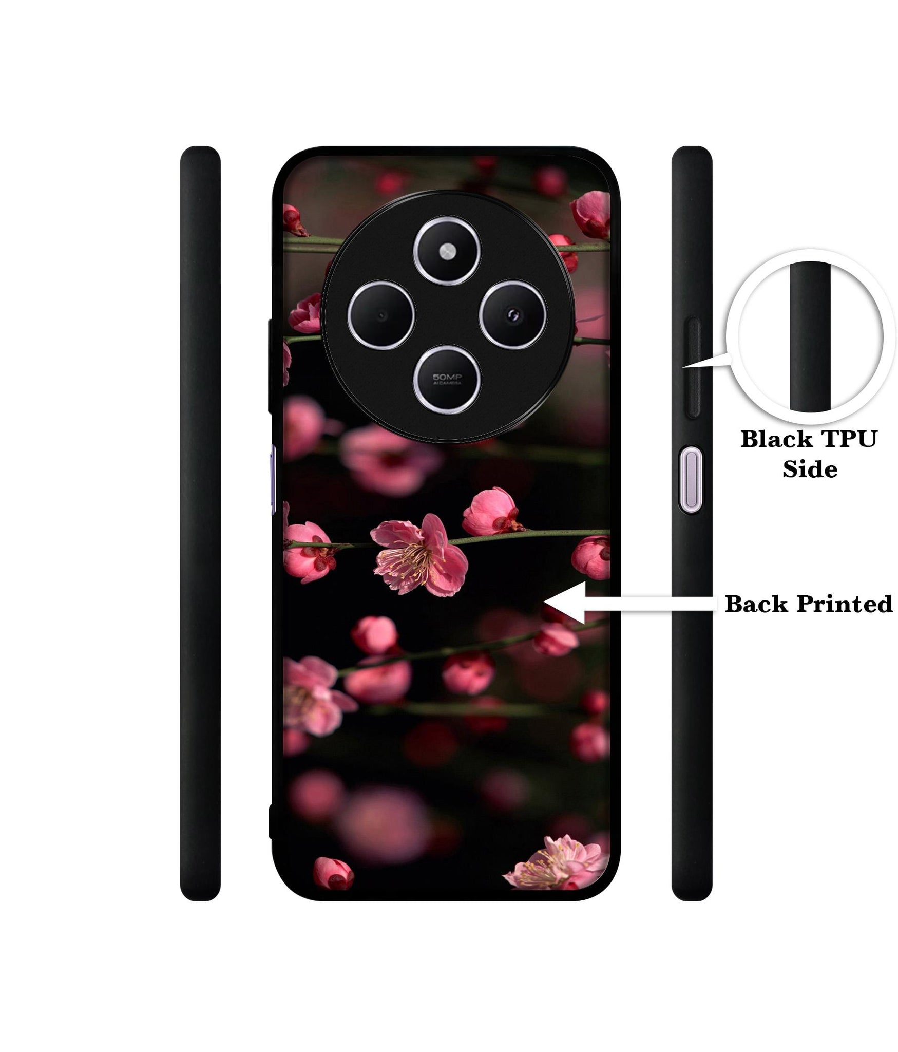 Pink Flowers Design Designer 2D Printed Back Case Cover for Mi Redmi A4 5G / 14C 5G / 14R 5G / Poco C75 5G