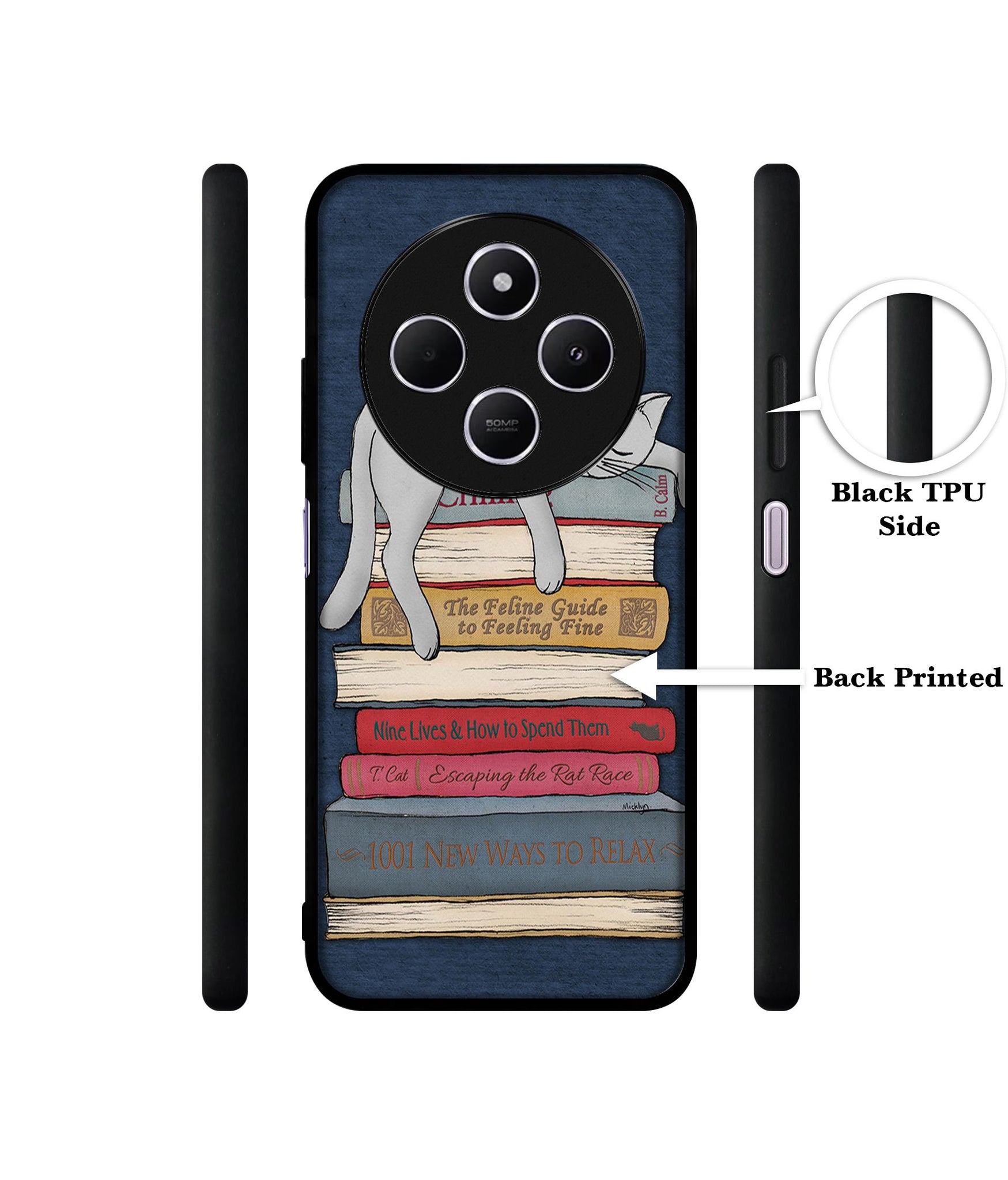 Cat Sleeping On The Books Design Designer 2D Printed Back Case Cover for Mi Redmi A4 5G / 14C 5G / 14R 5G / Poco C75 5G