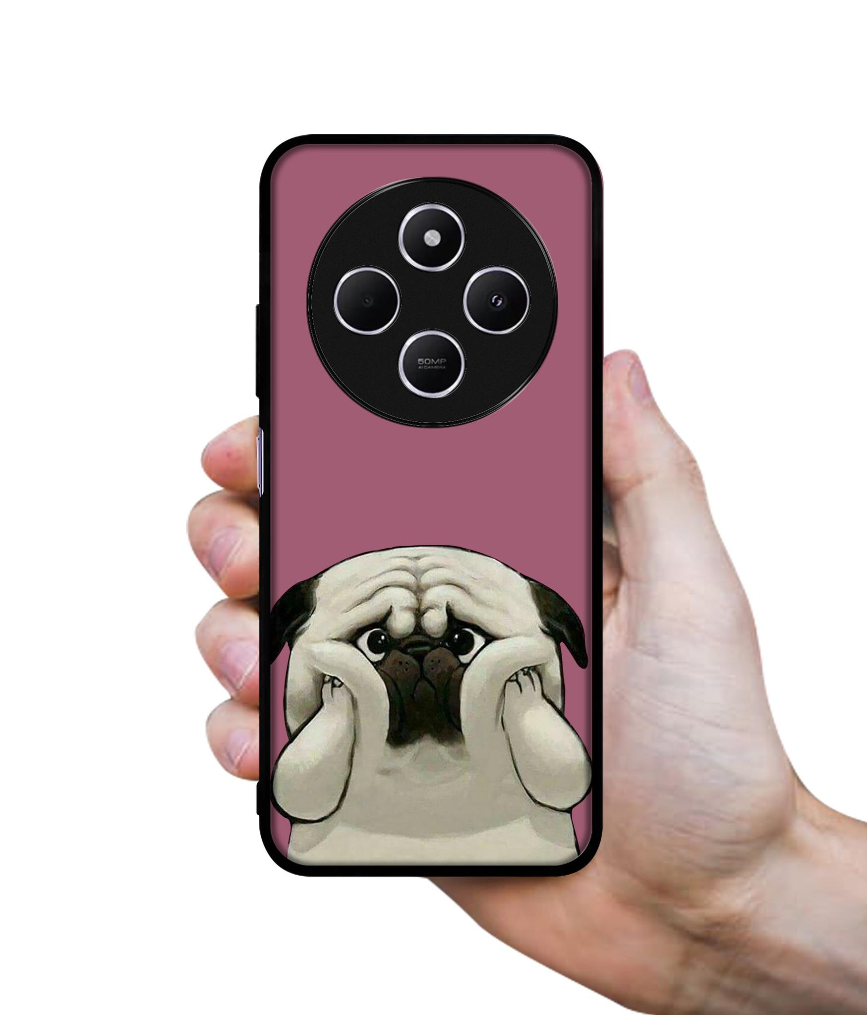 Cute Pug Holding Big Cheeks Design Designer 2D Printed Back Case Cover for Mi Redmi A4 5G / 14C 5G / 14R 5G / Poco C75 5G