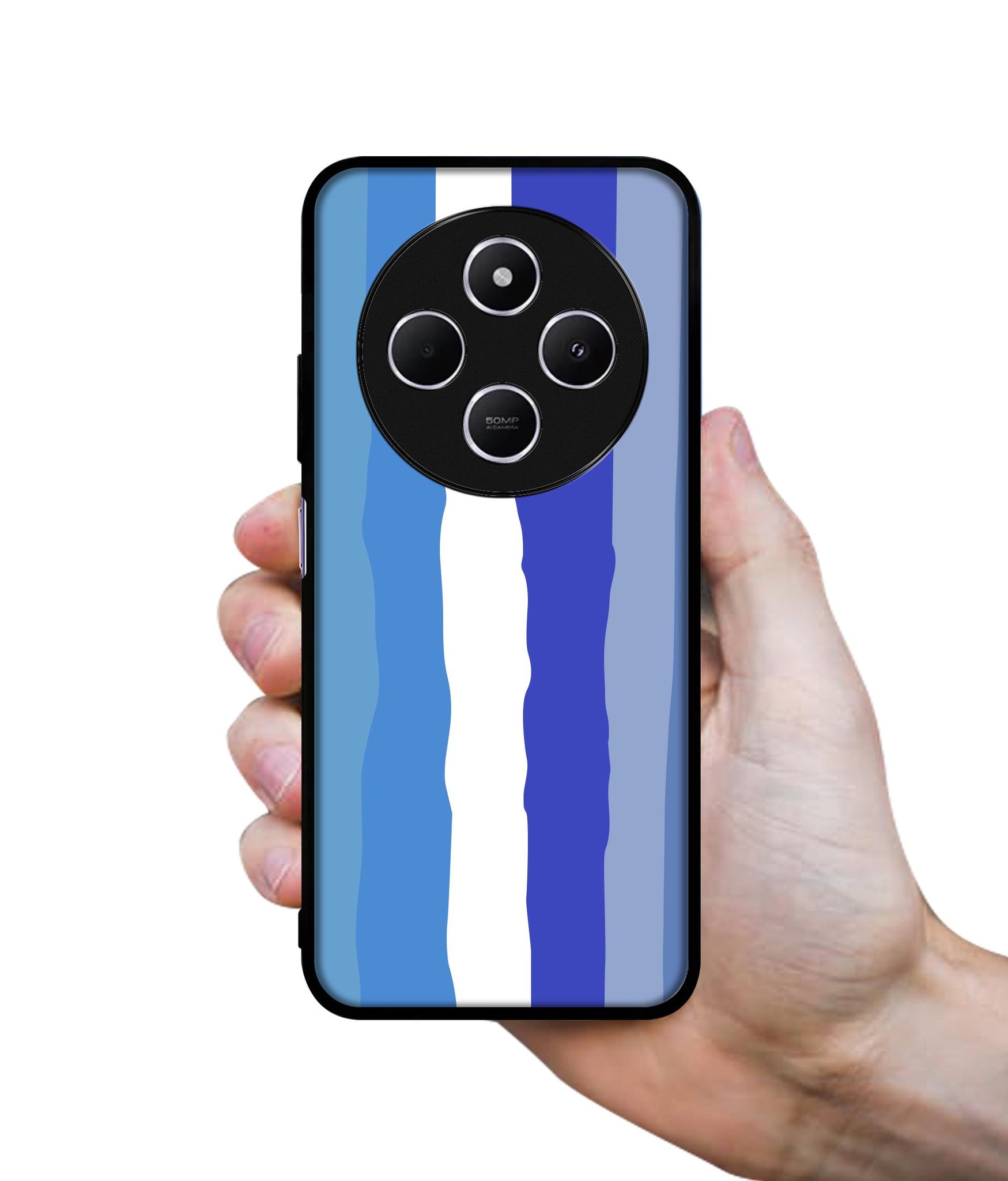 Blue Stripes Rainbow Design Designer 2D Printed Back Case Cover for Mi Redmi A4 5G / 14C 5G / 14R 5G / Poco C75 5G