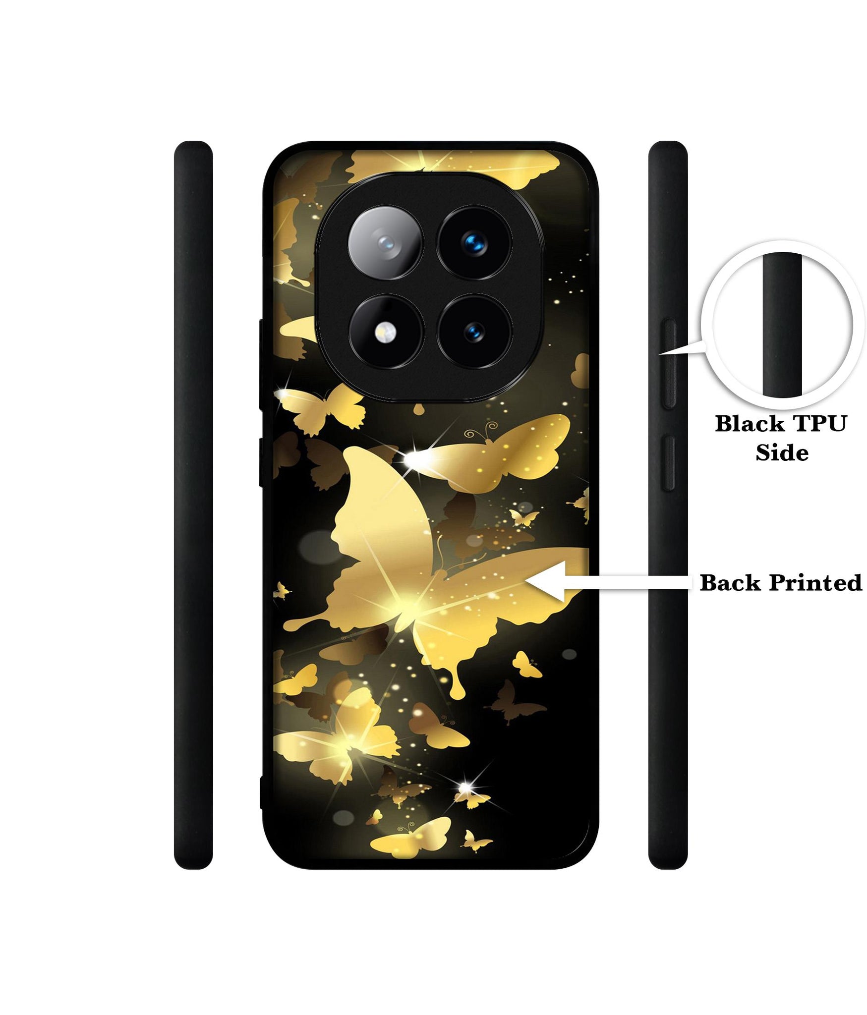 Golden Butterfly Pattern Designer 2D Printed Back Case Cover for Mi Redmi Note 14 Pro 5G
