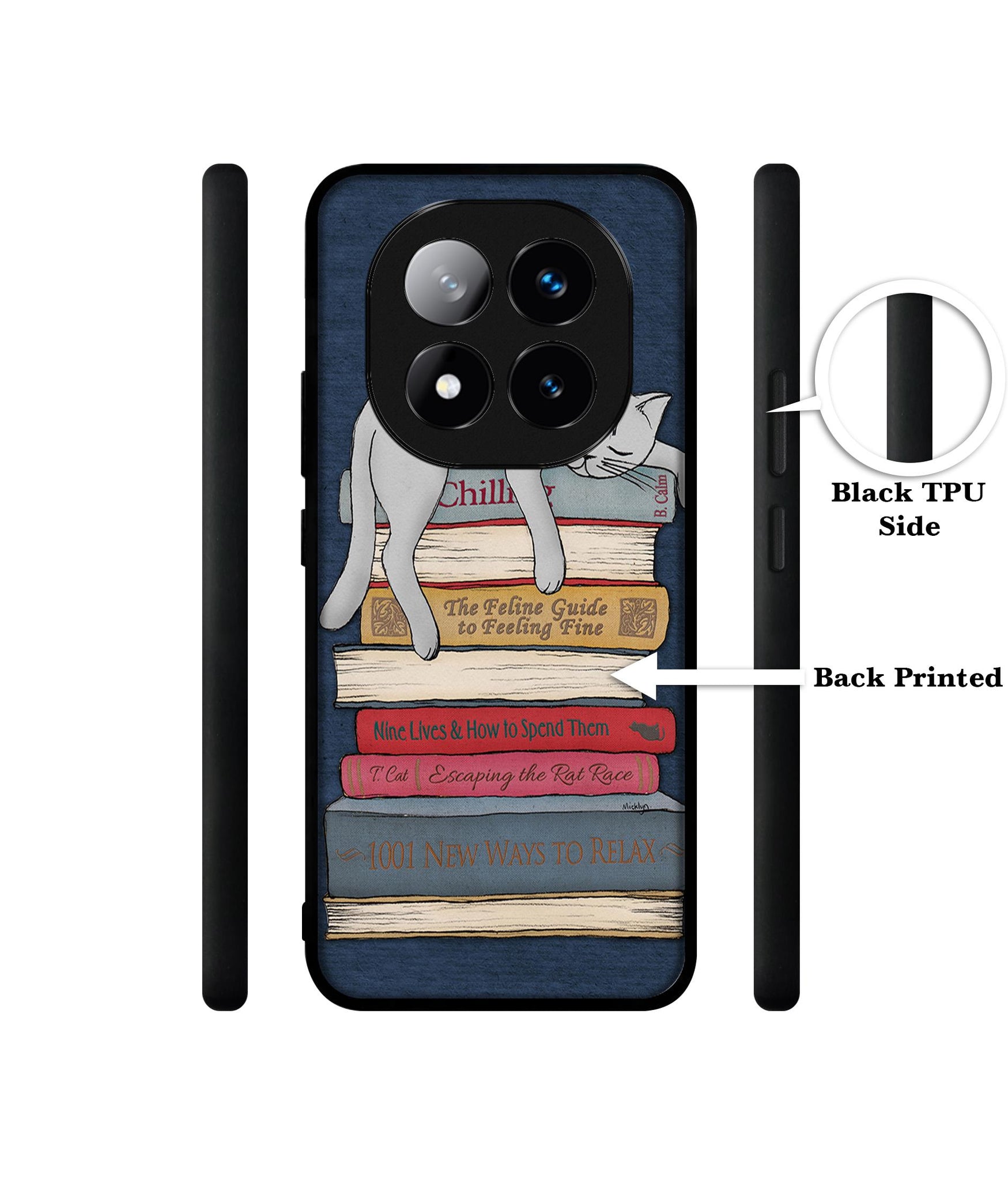 Cat Sleeping On The Books Design Designer 2D Printed Back Case Cover for Mi Redmi Note 14 Pro Plus 5G