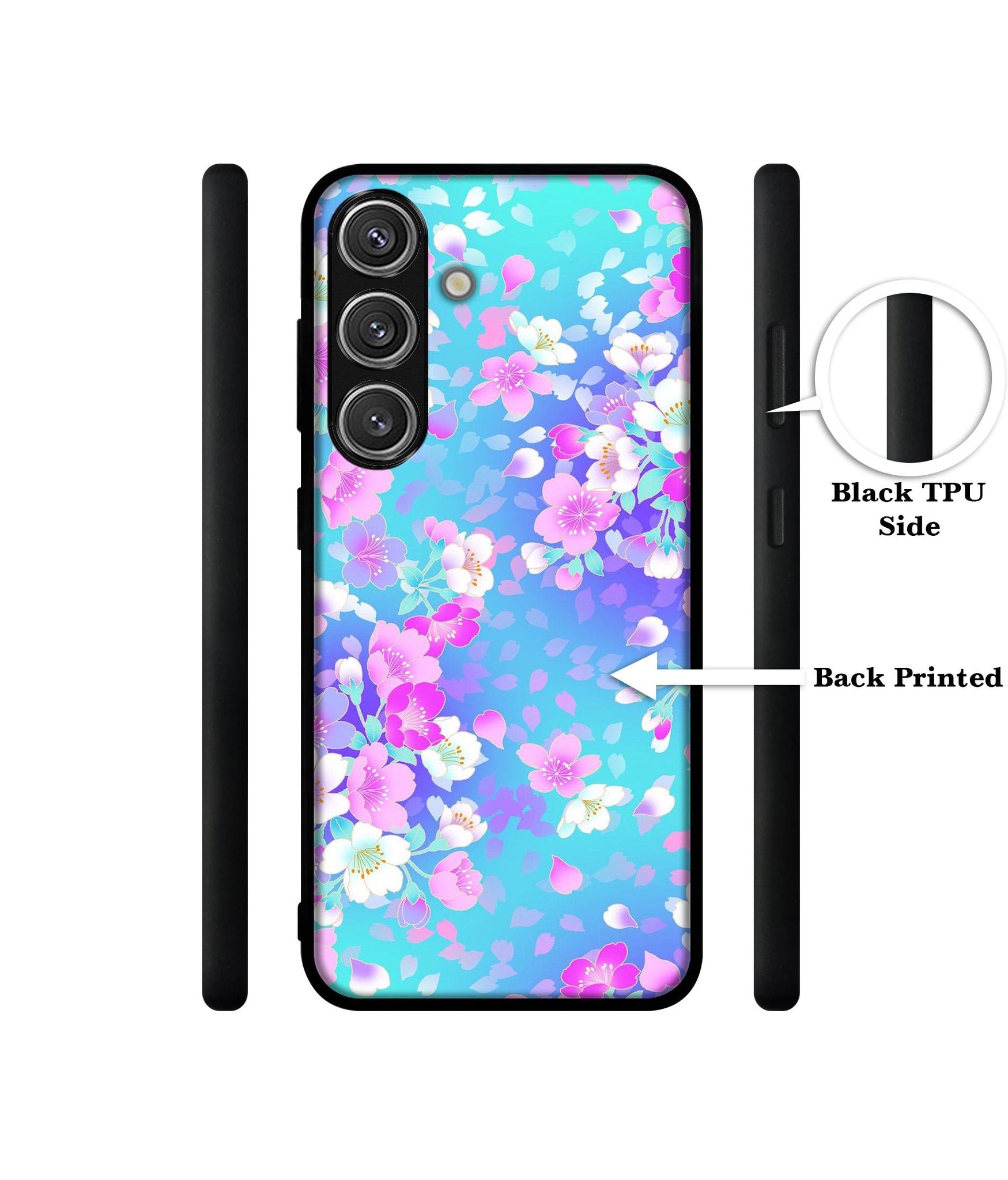 Floral Blue Pattern Design Designer 2D Printed Back Case Cover for Samsung Galaxy S25 Plus 5G