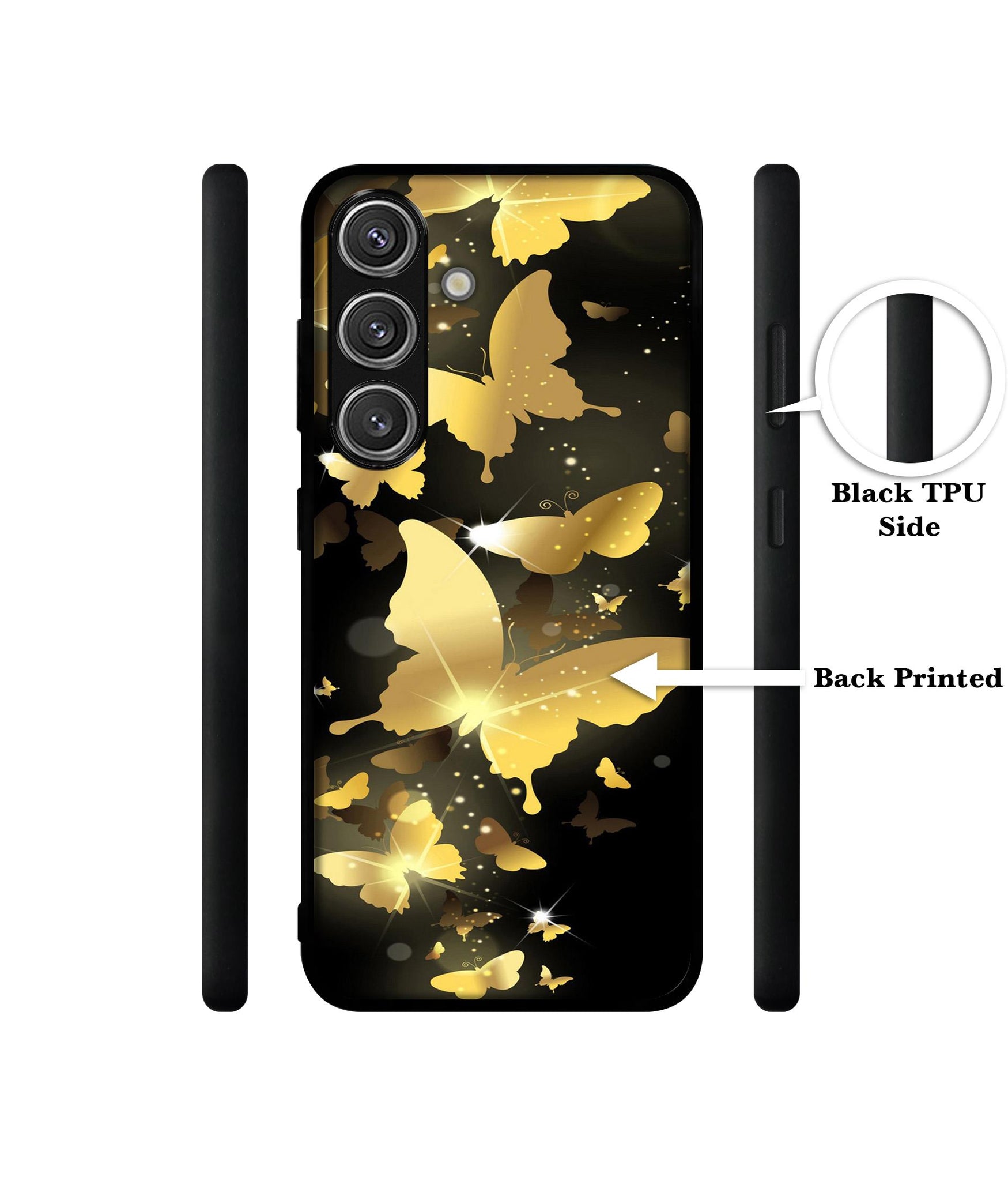 Golden Butterfly Pattern Design Designer 2D Printed Back Case Cover for Samsung Galaxy S25 Plus 5G