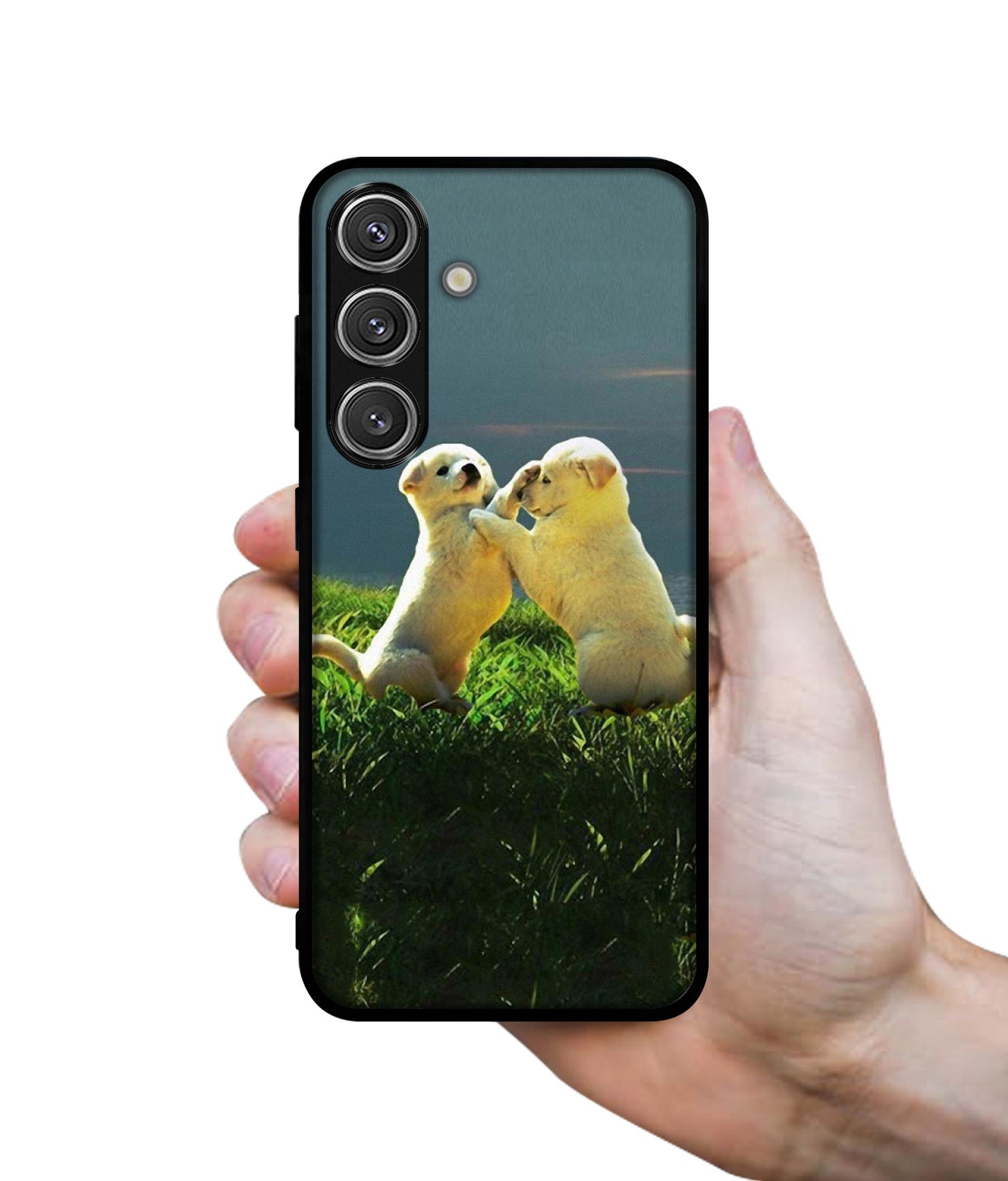 Puppy Couple Sunset Design Designer 2D Printed Back Case Cover for Samsung Galaxy S25 Plus 5G