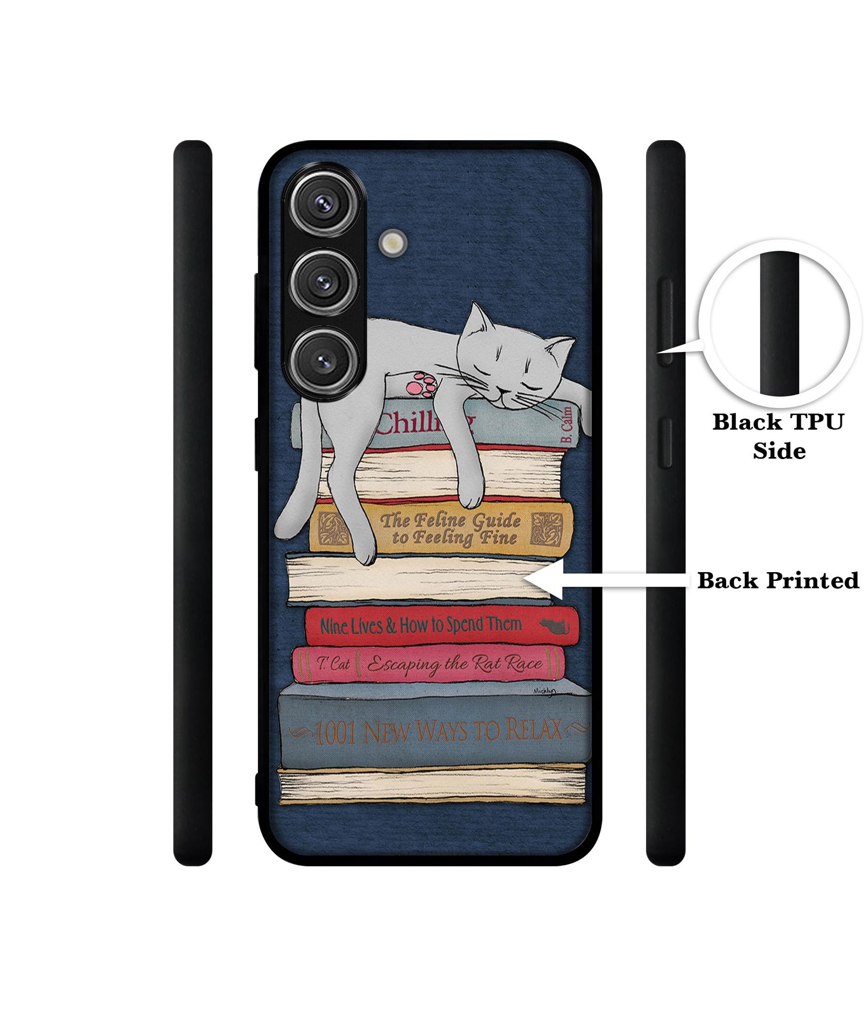 Cat Sleeping On The Books Design Designer 2D Printed Back Case Cover for Samsung Galaxy S25 Plus 5G