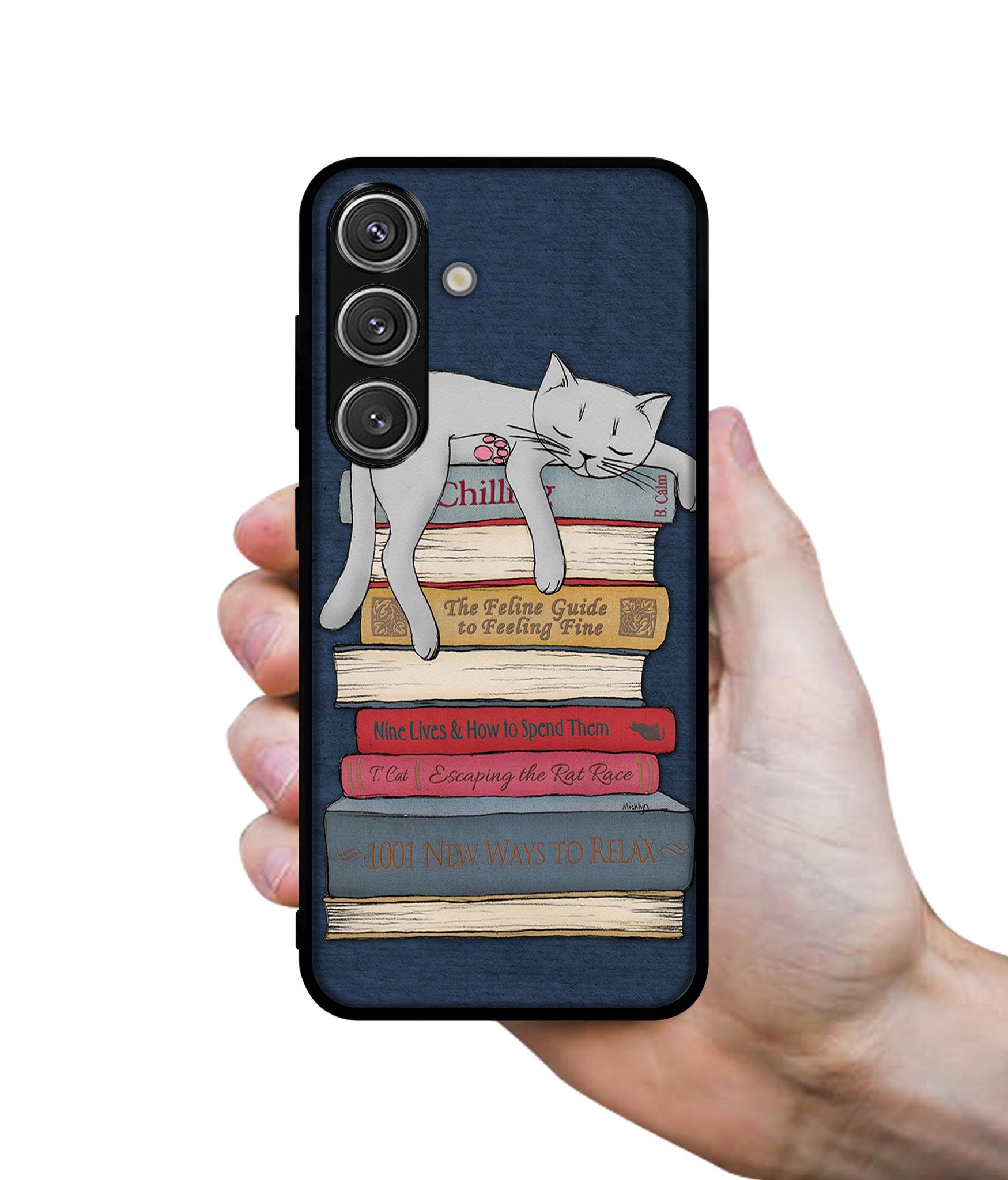 Cat Sleeping On The Books Design Designer 2D Printed Back Case Cover for Samsung Galaxy S25 Plus 5G