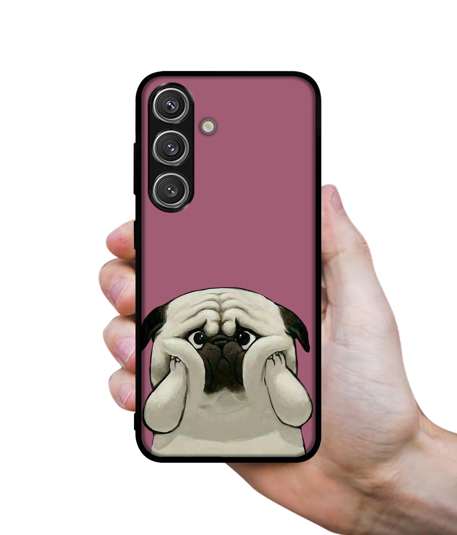 Cute Pug Holding Big Cheeks Design Designer 2D Printed Back Case Cover for Samsung Galaxy S25 Plus 5G