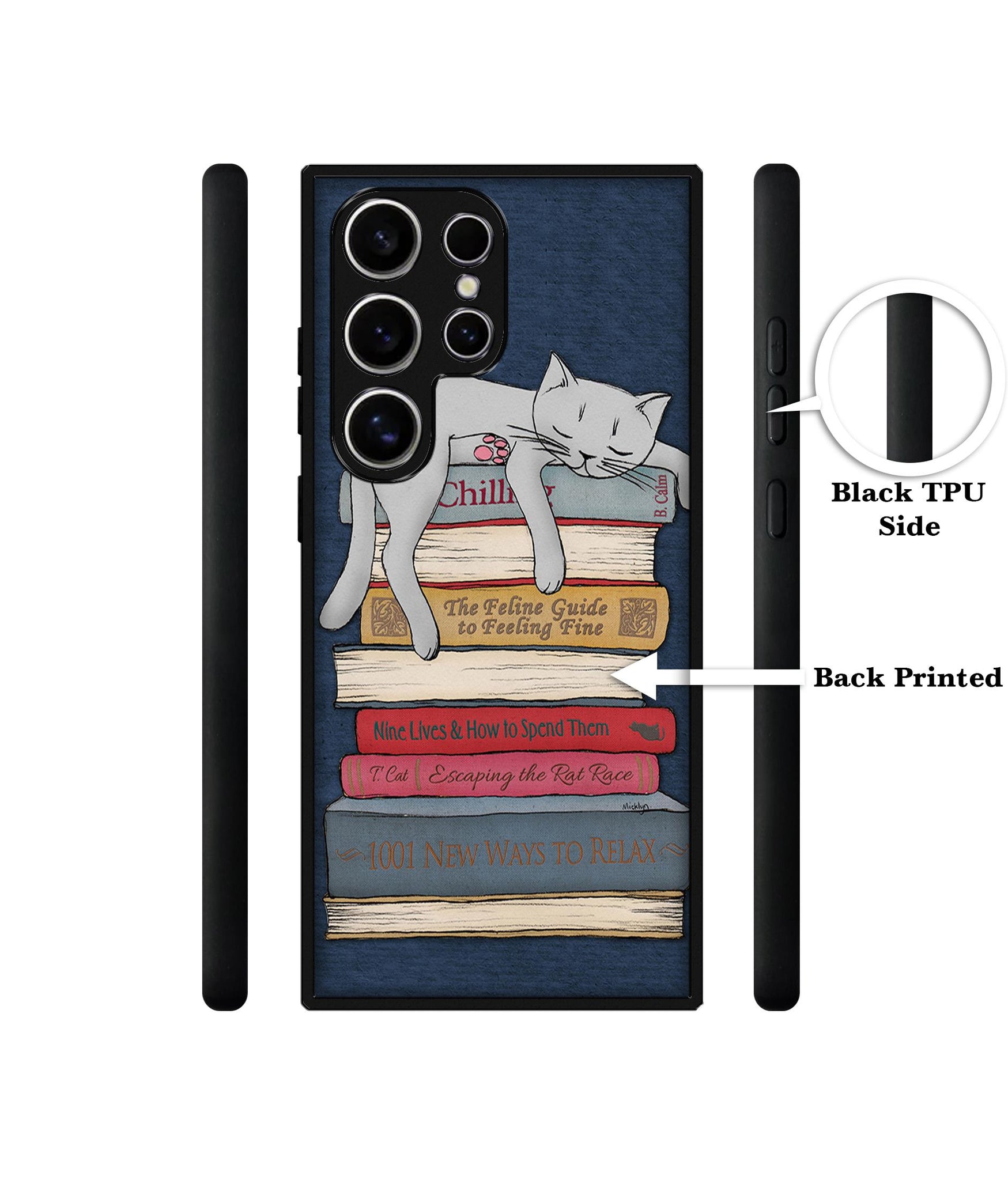 Cat Sleeping On The Books Design Designer 2D Printed Back Case Cover for Samsung Galaxy S25 Ultra 5G