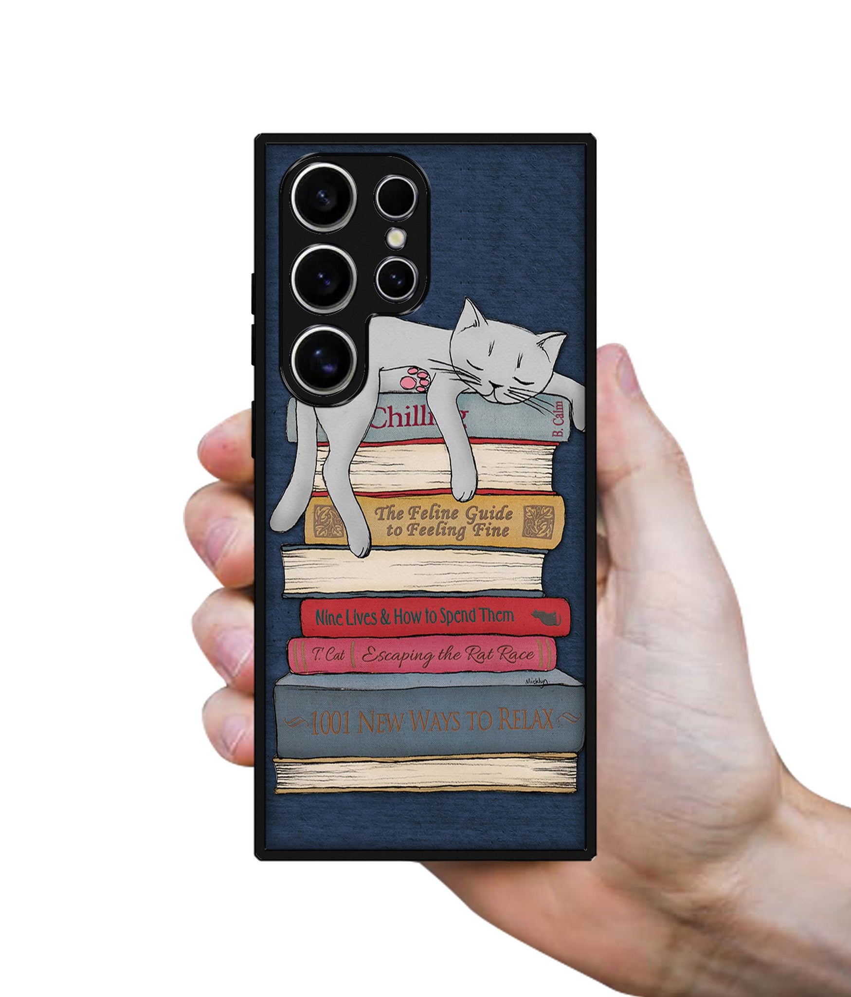 Cat Sleeping On The Books Design Designer 2D Printed Back Case Cover for Samsung Galaxy S25 Ultra 5G