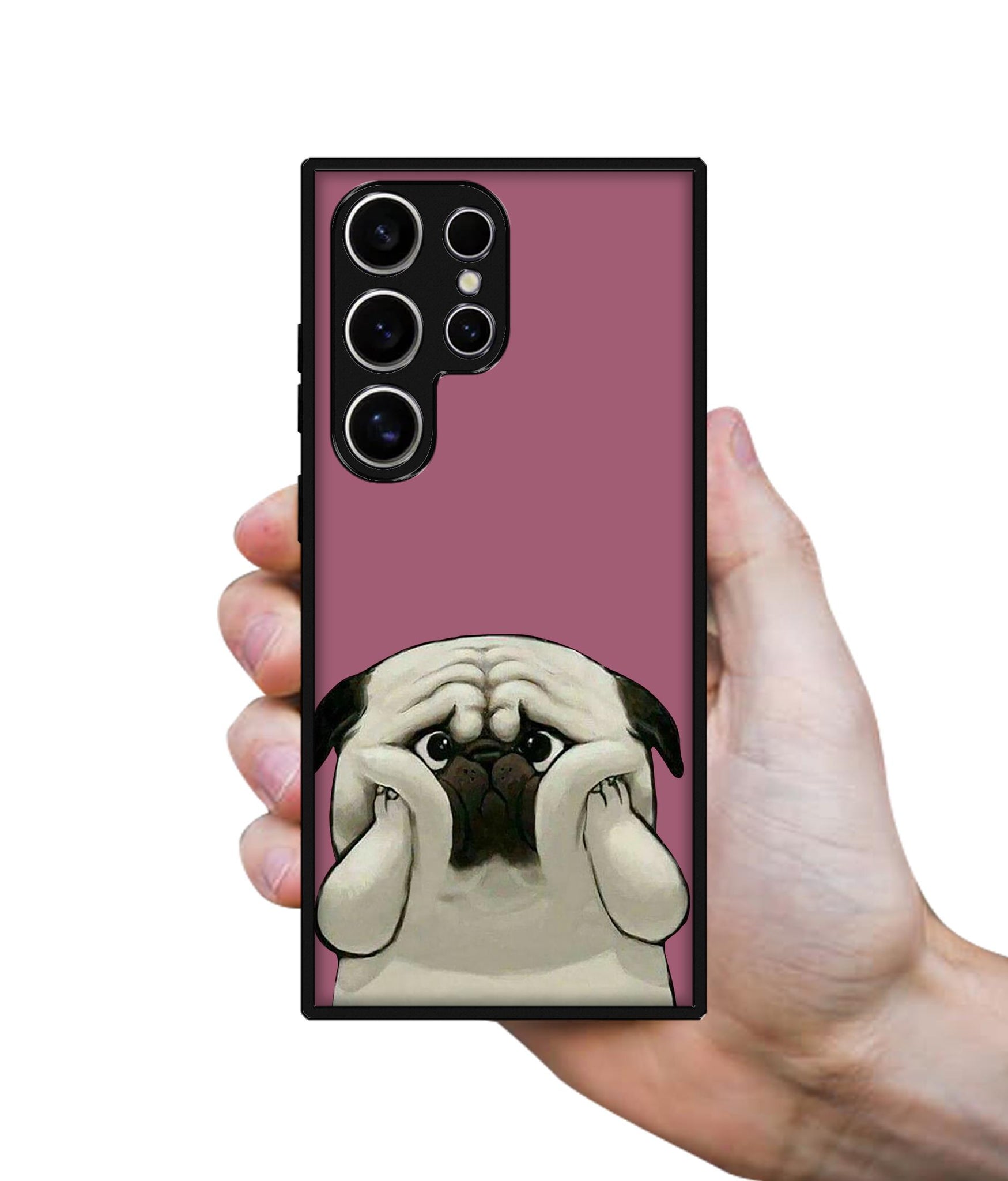 Cute Pug Holding Big Cheeks Design Designer 2D Printed Back Case Cover for Samsung Galaxy S25 Ultra 5G