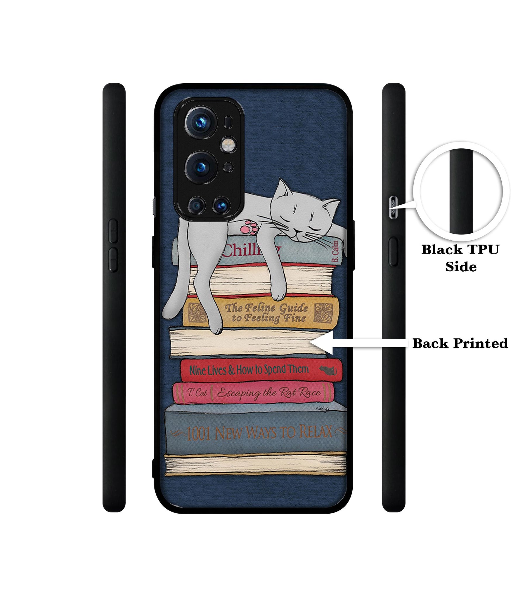 Cat Sleeping On The Books Design Designer 2D Printed Back Case Cover for OnePlus 9 Pro 5G